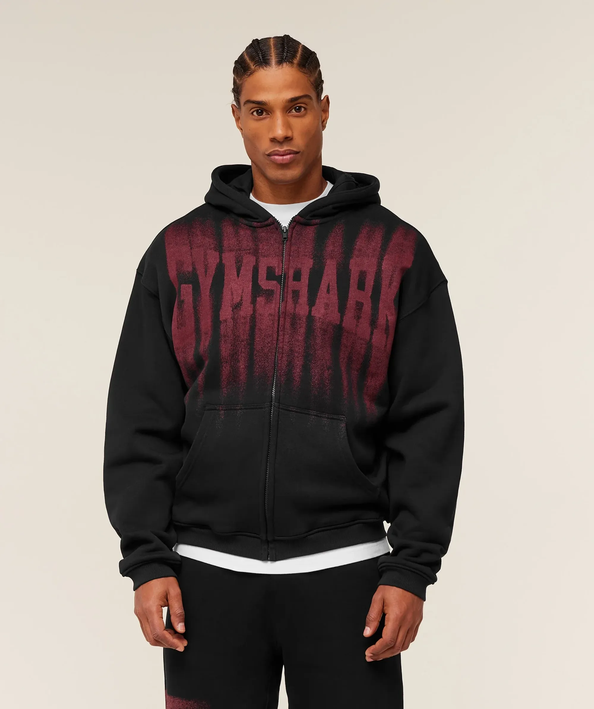 Gymshark Fade Graphic Zip Through Hoodie - Black/Sets Red