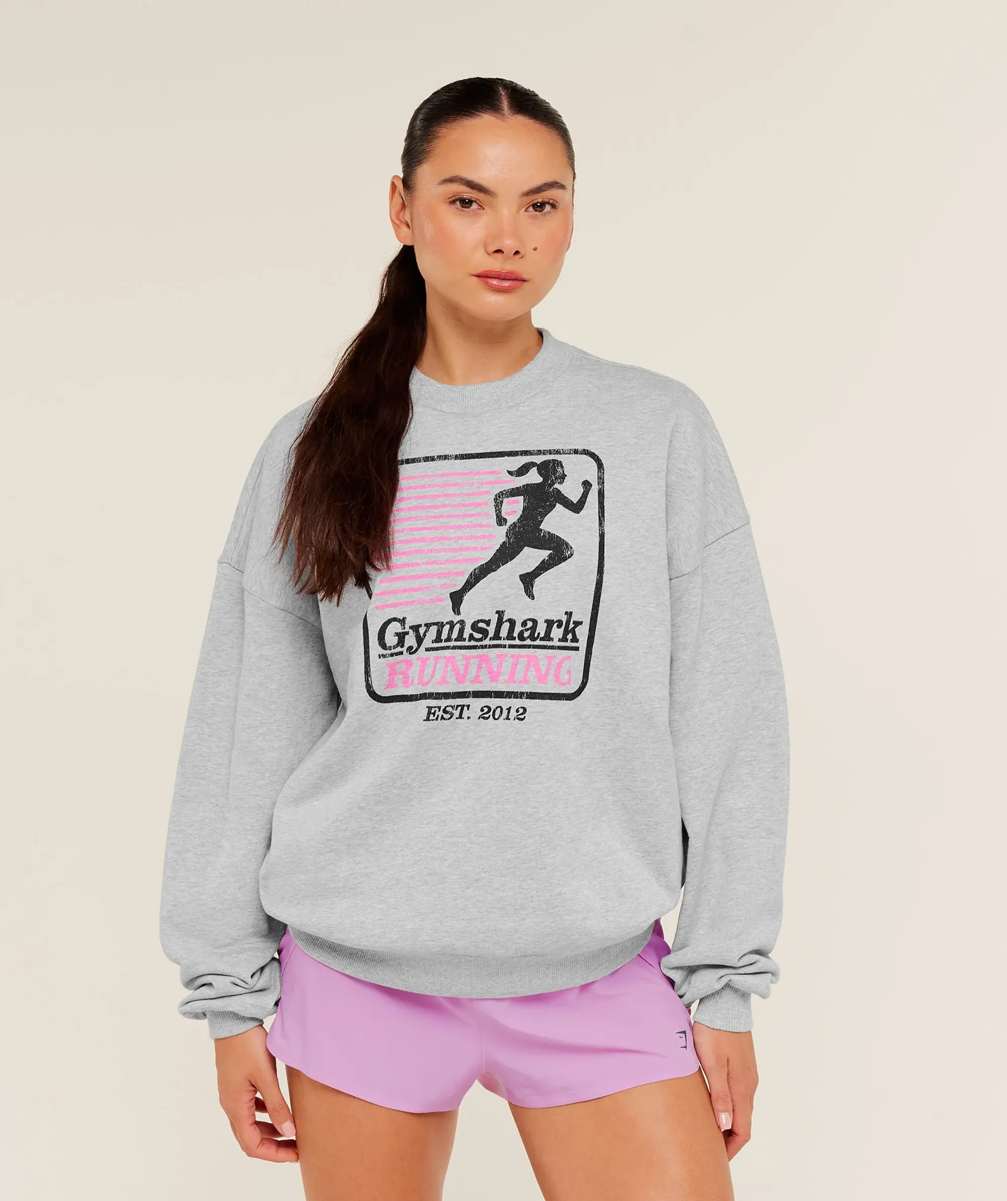 Gymshark Run Club Graphic Sweatshirt - Light Grey Core Marl