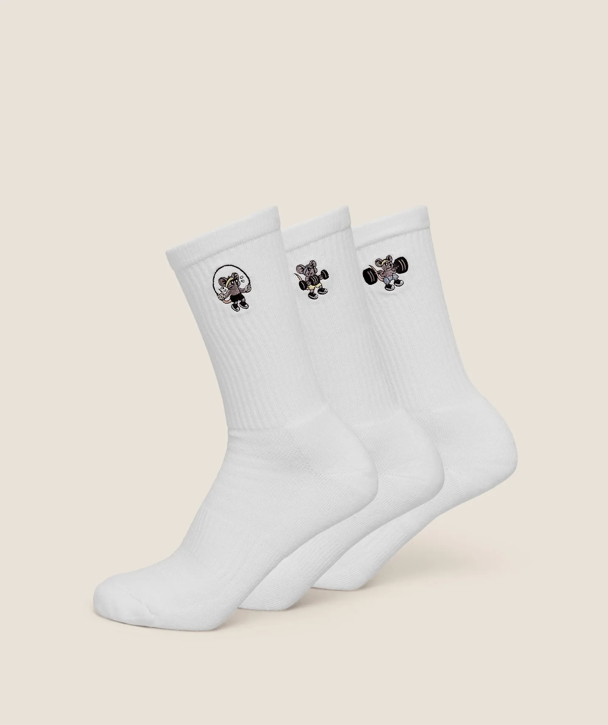 Gymshark Gymrat Graphic Crew Socks 3pk - GS White