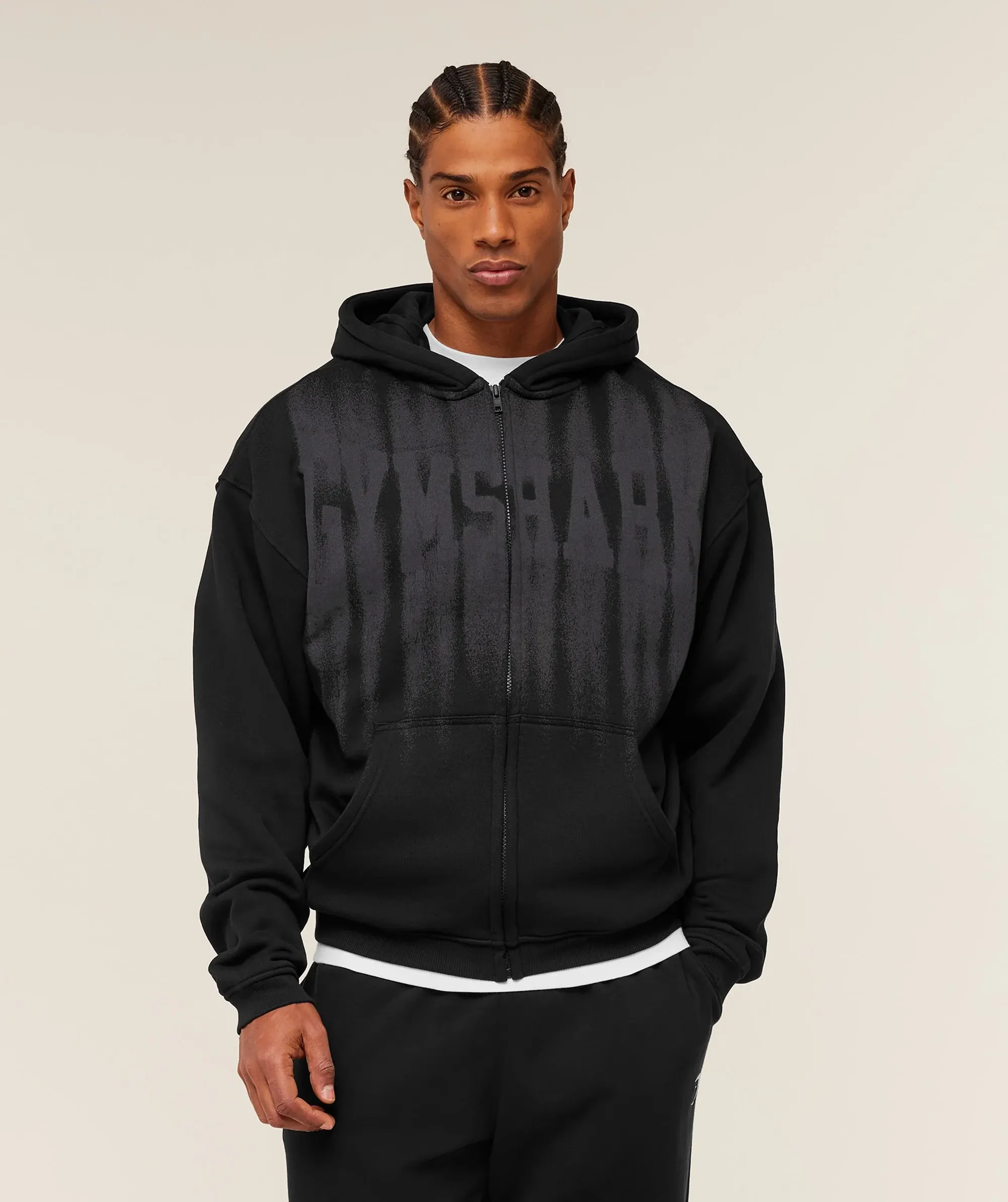 Gymshark Fade Graphic Zip Through Hoodie - GS Black