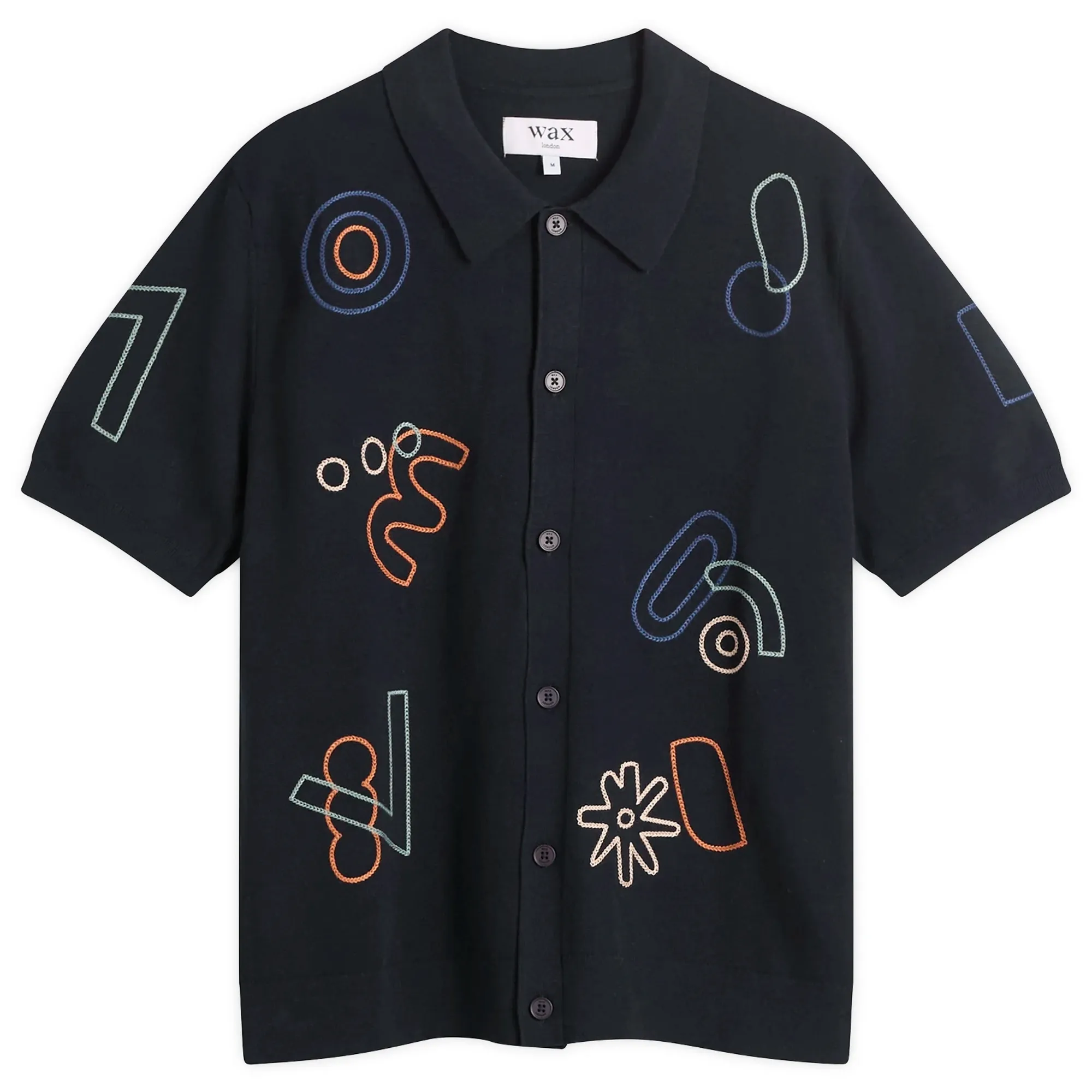 Wax London Men's Tellaro Shapes Embroidery Knit Shirt Navy/Multi