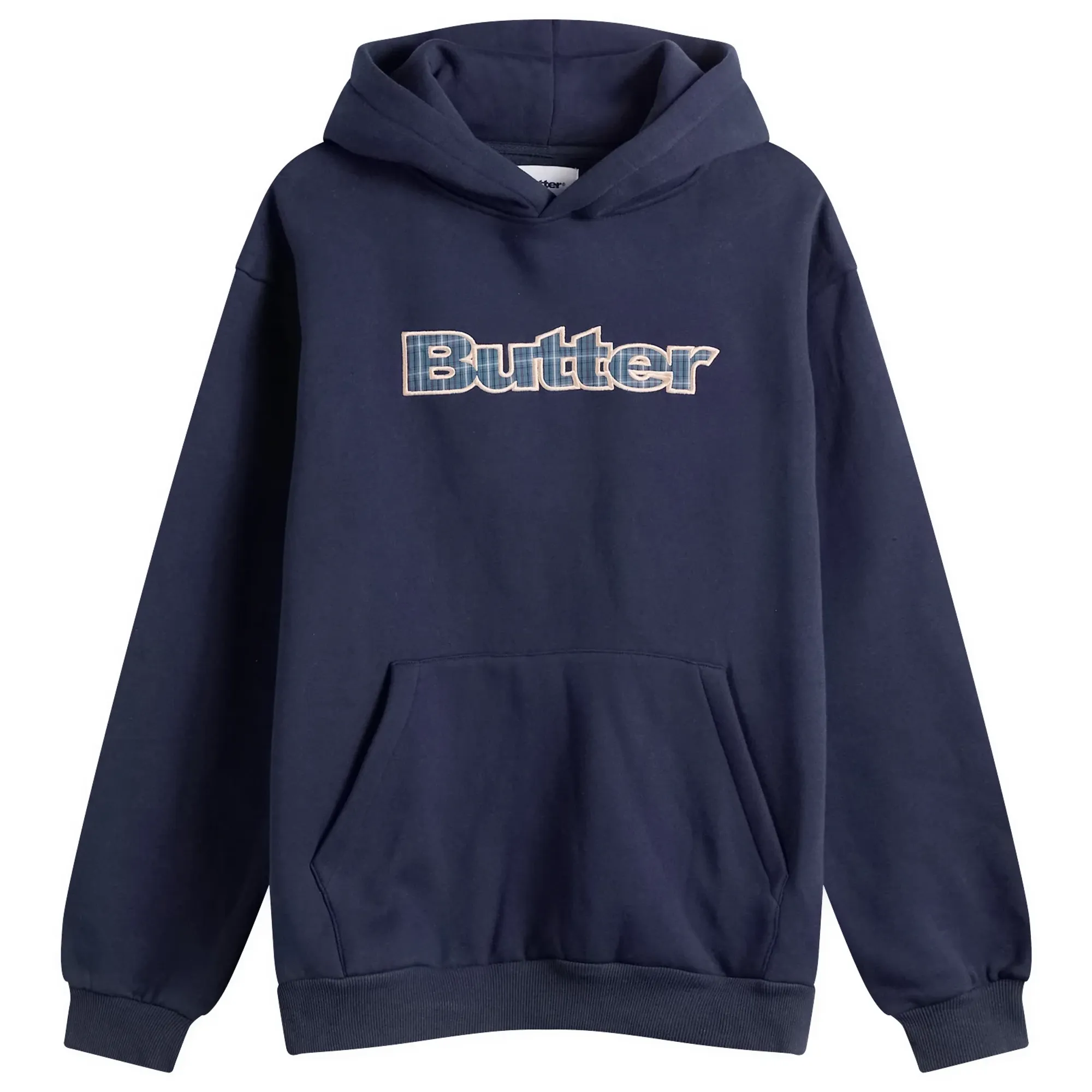Butter Goods Men's Plaid Logo Applique Hoodie Navy