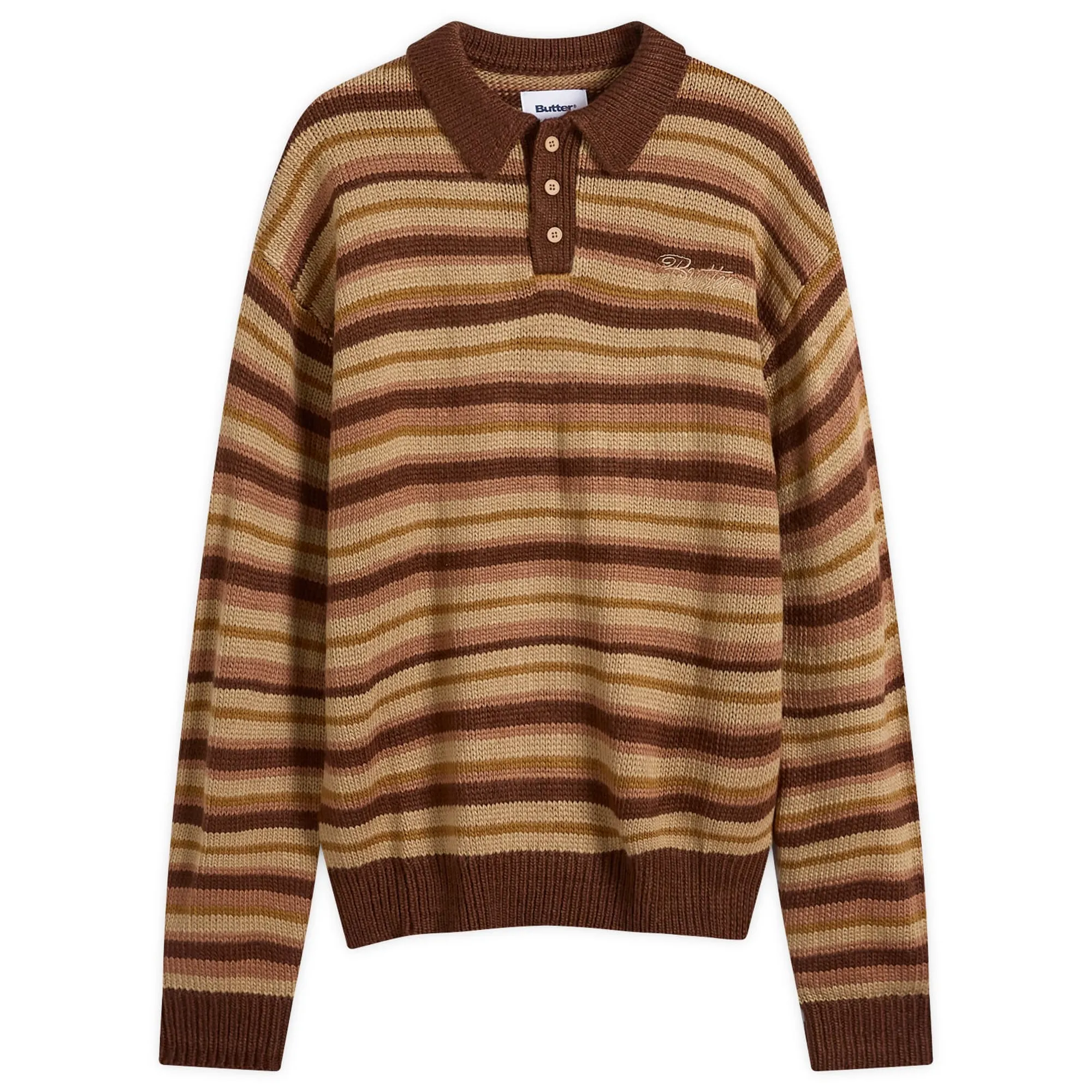 Butter Goods Men's Ombre Stripe Knit Polo Sweater Chocolate