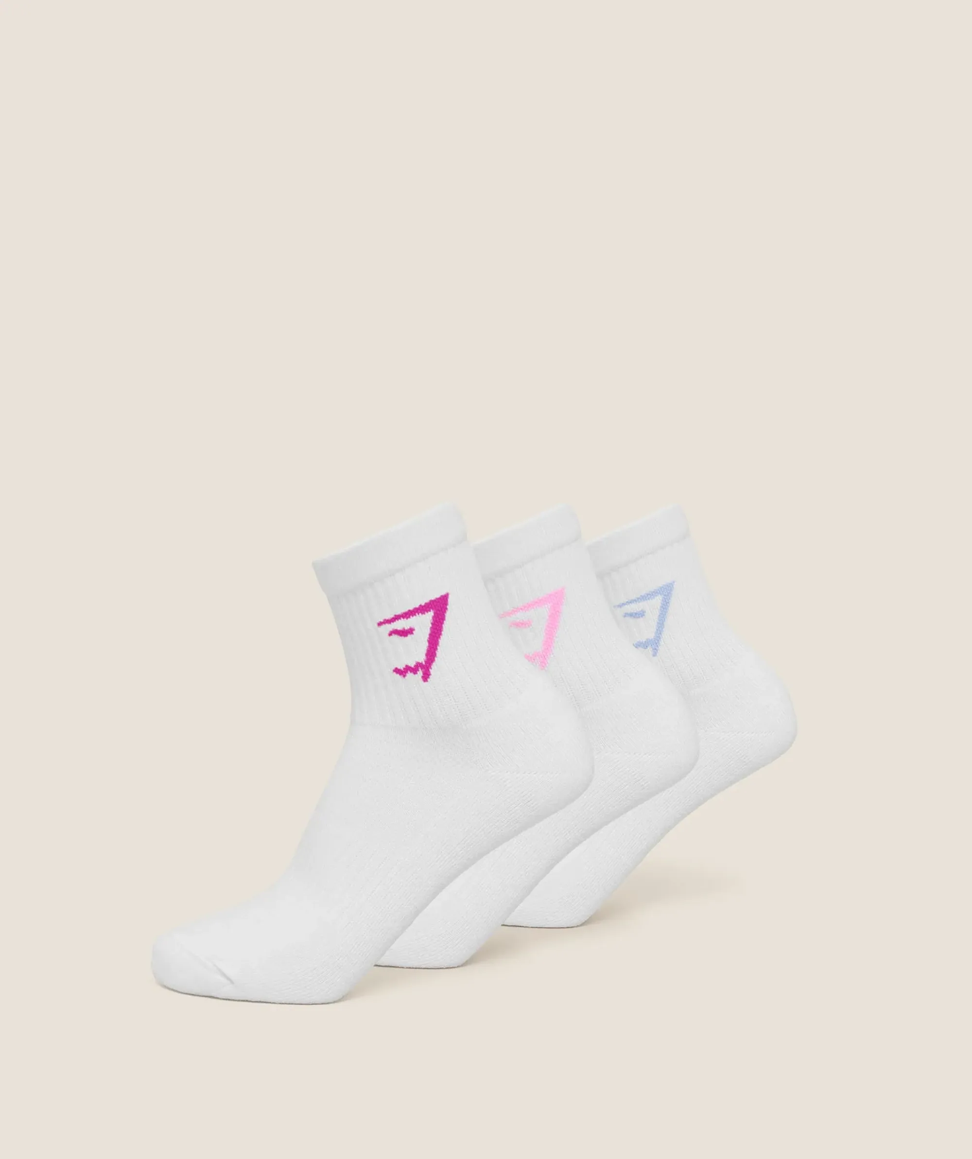 Gymshark Midi Socks 3pk -  White /  Chilled Blue /  Focus Pink /  Super-Set Pink