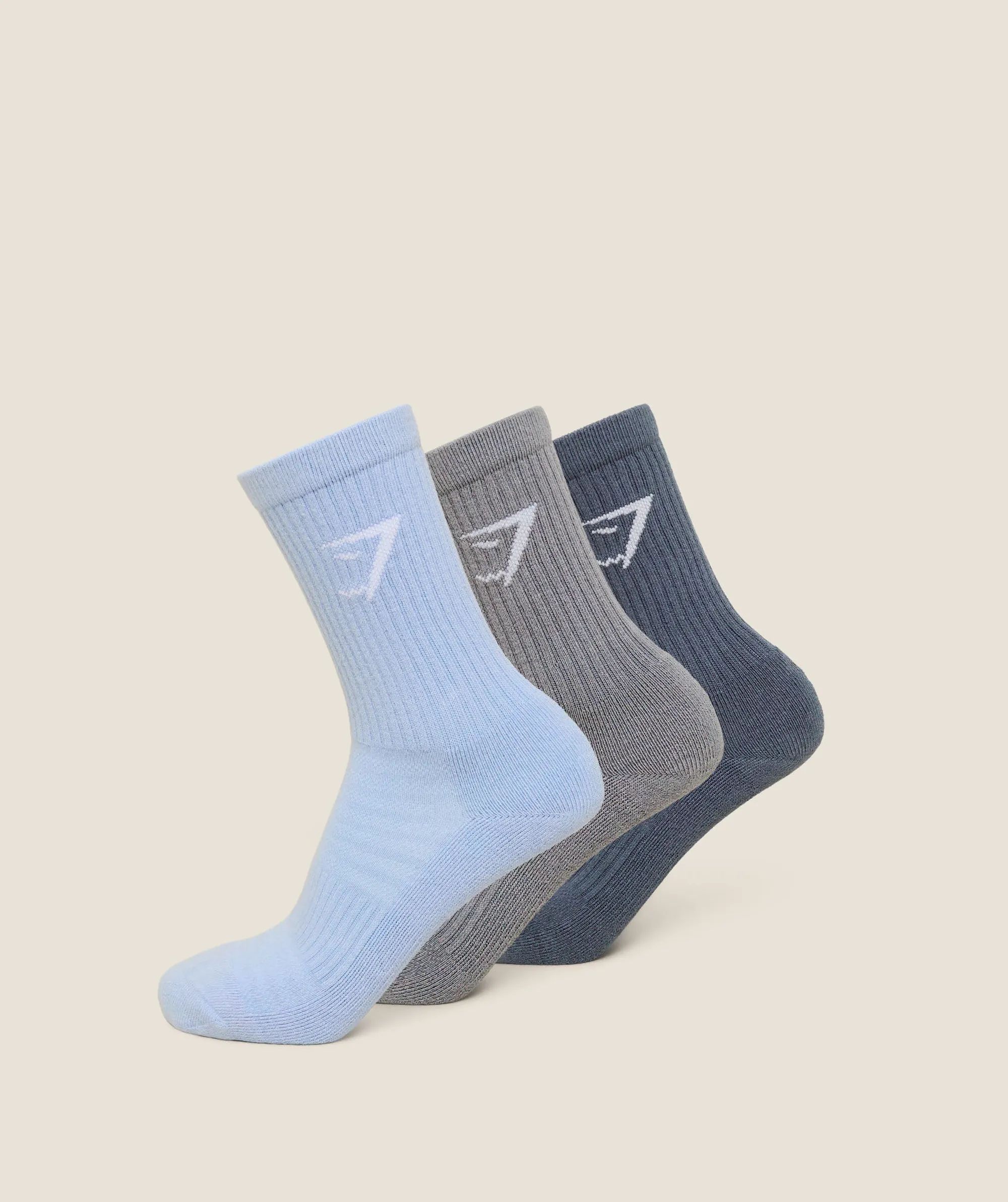 Gymshark Crew Socks 3pk -  Denim Grey /  Chilled Blue /  Iron Blue