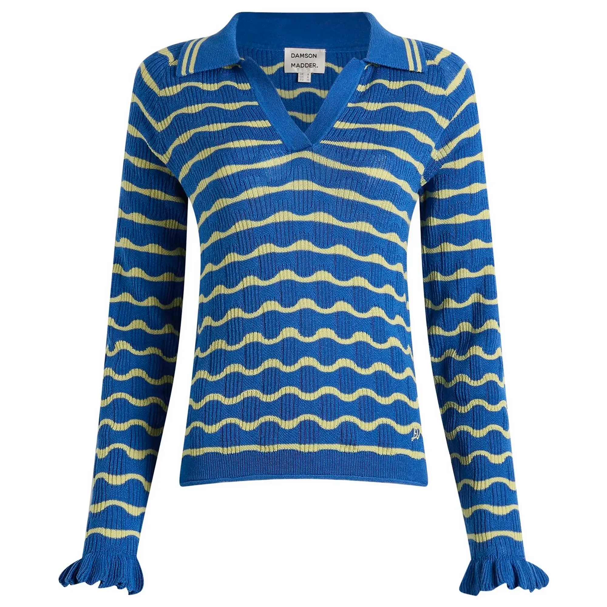 Damson Madder Women's Silvia Cotton Merino Blend Polo Jumper Blue