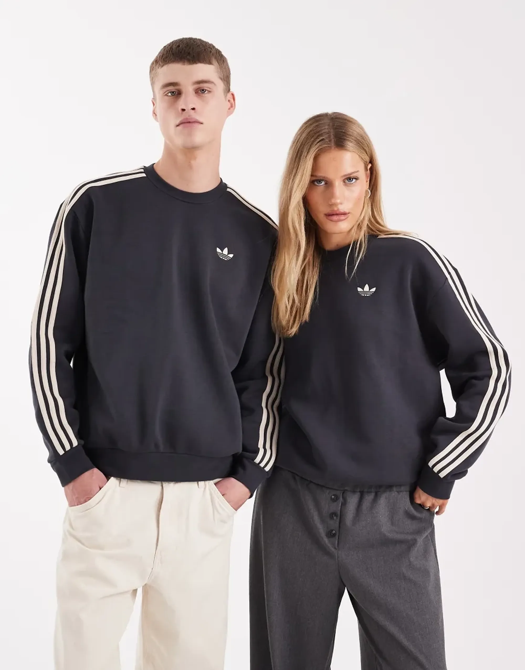 Adidas Originals Three Stripe Sweatshirt In Dark Grey - Exclusive To Asos