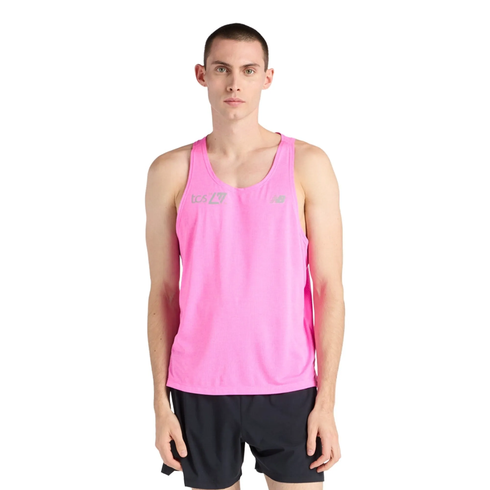 New Balance Men's London Edition RC Essential Singlet in Pink Polyester