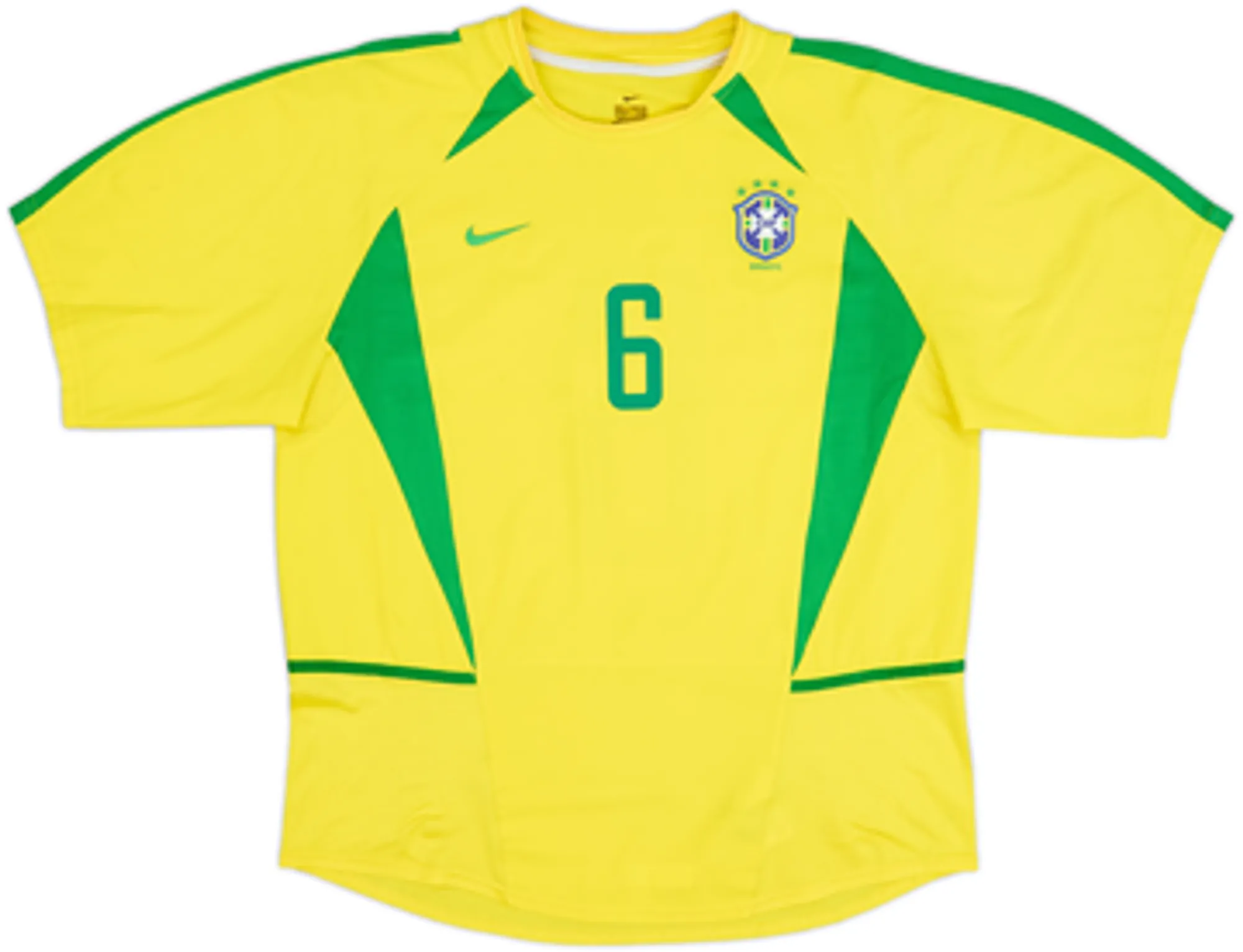 2002-04 Brazil Home Shirt R.Carlos #6 - 6/10 - (M.Boys)