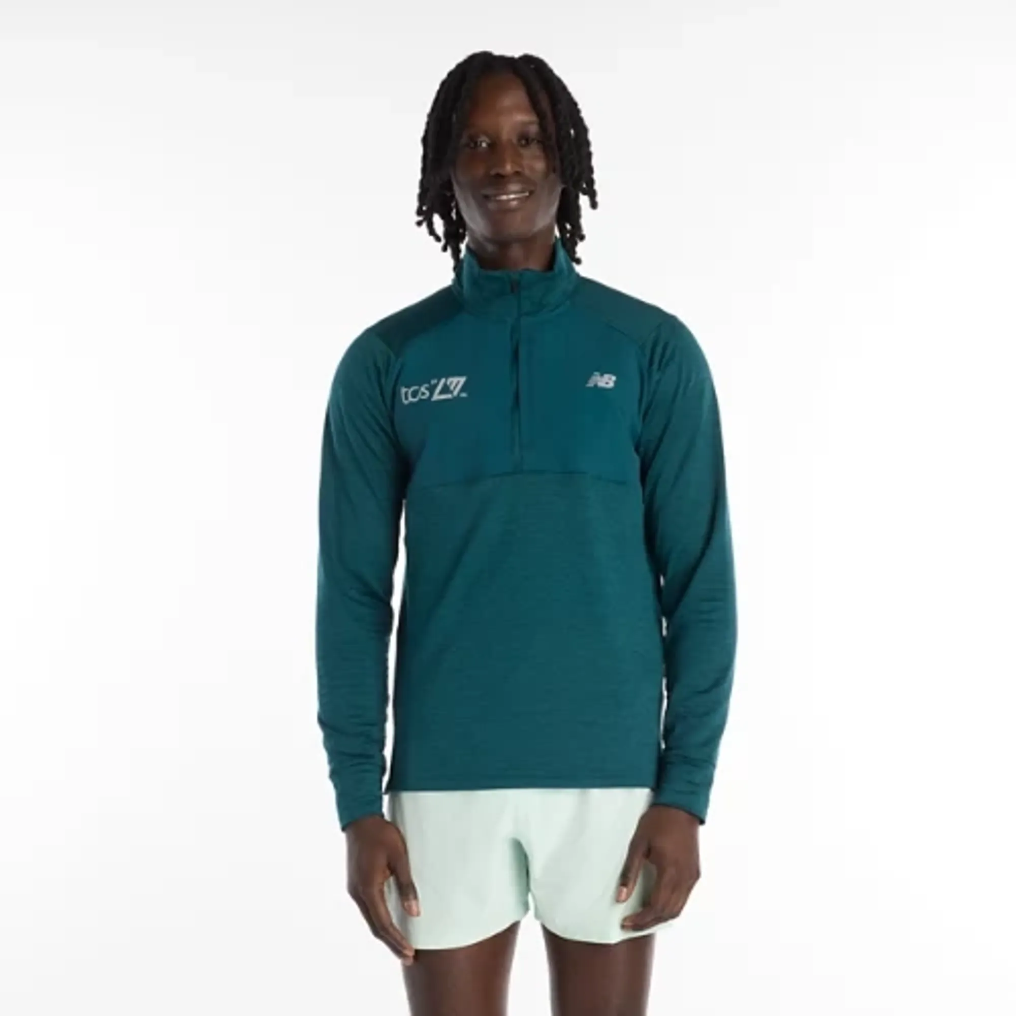 New Balance Men's London Edition RC Essential Heat Grid Half Zip in Green Polyester