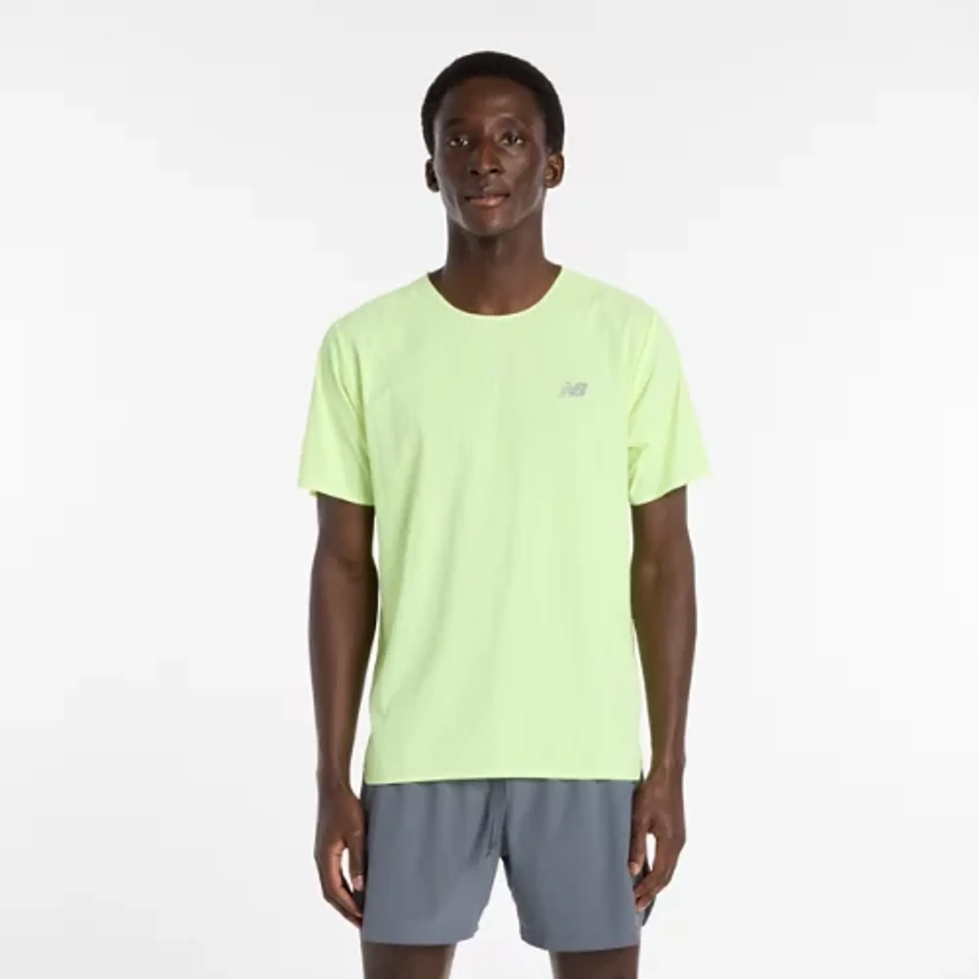 New Balance Men's Race Day Ultra Light T-Shirt in Green/Grey Polywoven