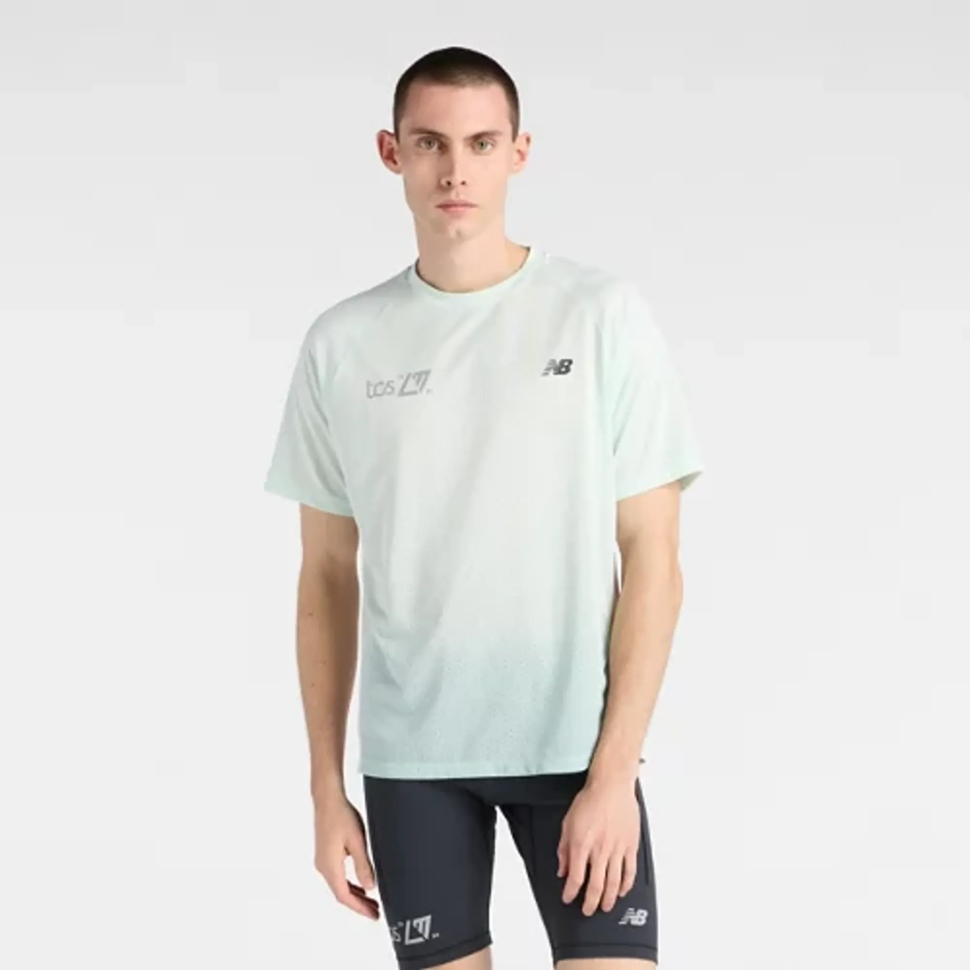 New Balance Men's London Edition Visually Technical RC Essential Run T-Shirt in Green Polyester