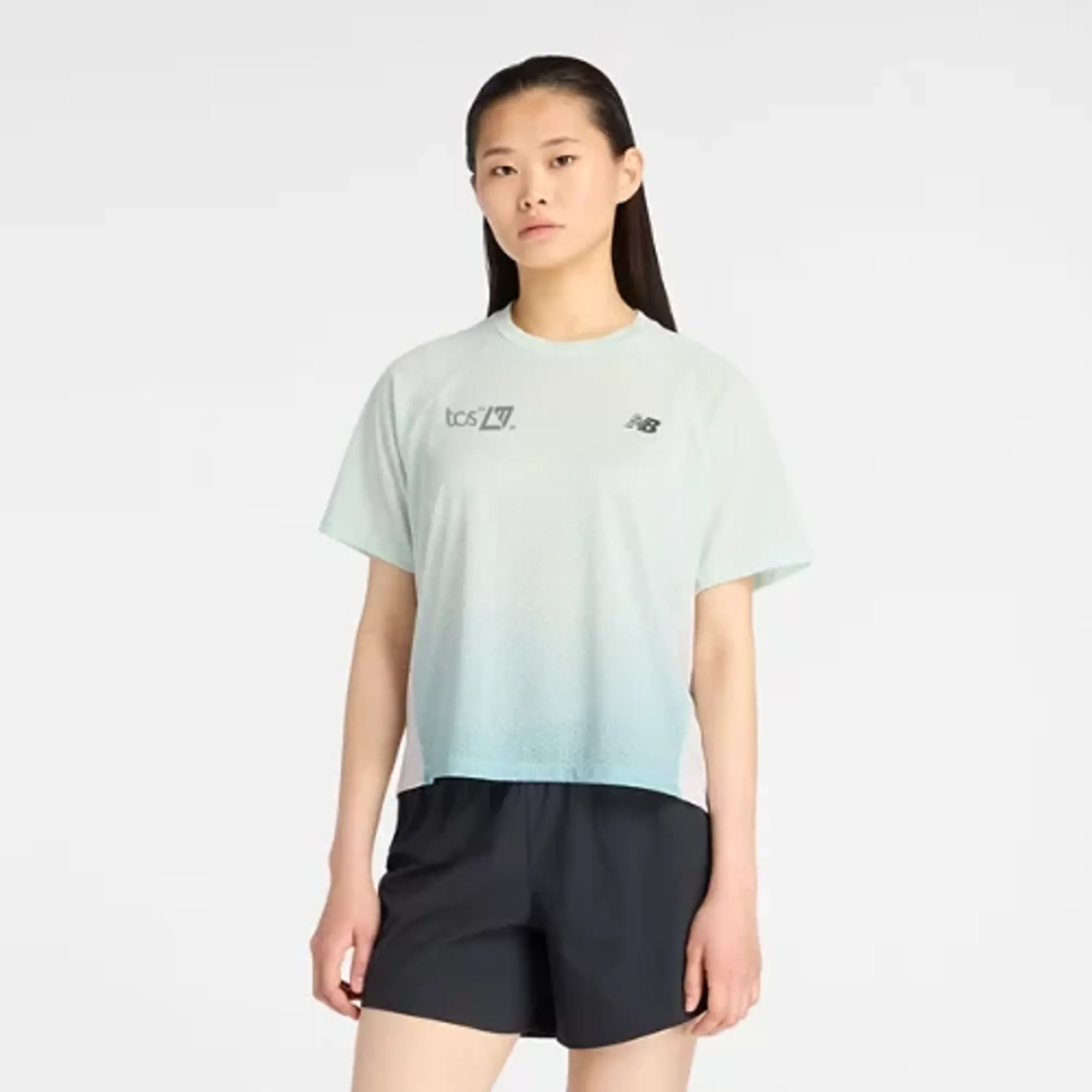New Balance Women's London Edition Visually Technical RC Essential Run T-Shirt in Green Polyester