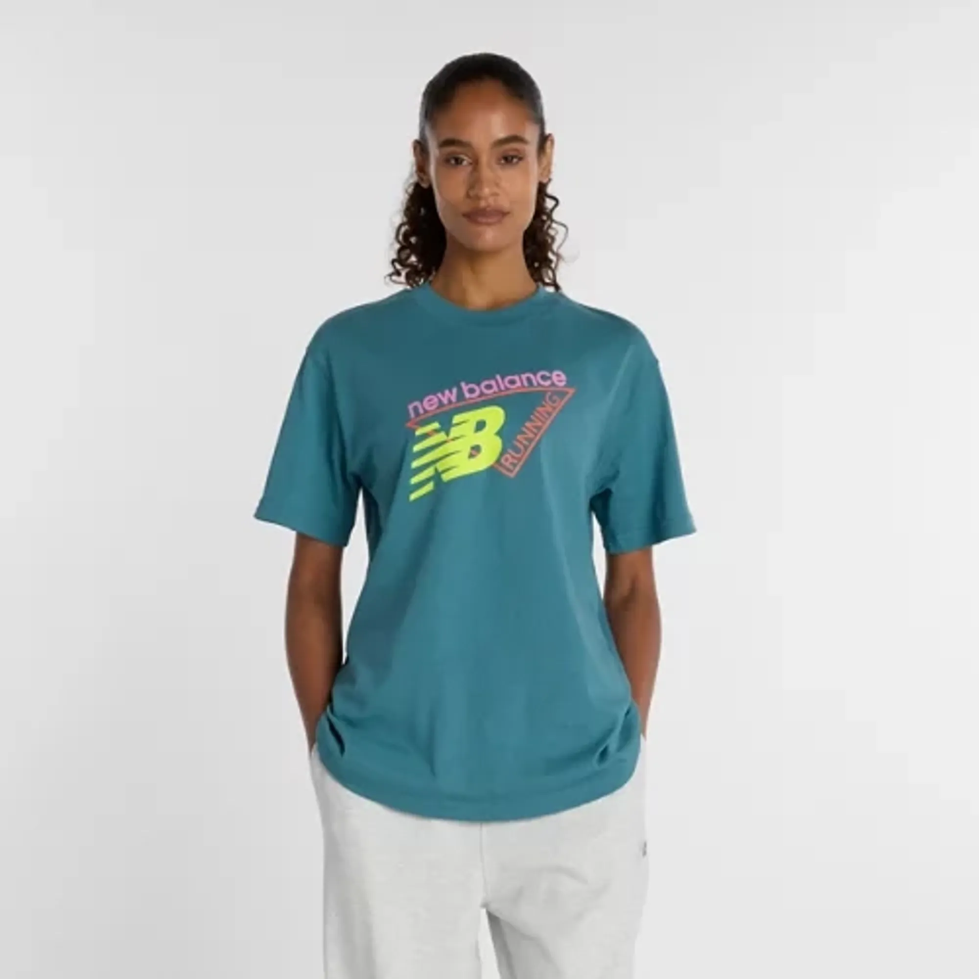 New Balance Women's Classic Tri-Logo T-Shirt in Blue Cotton