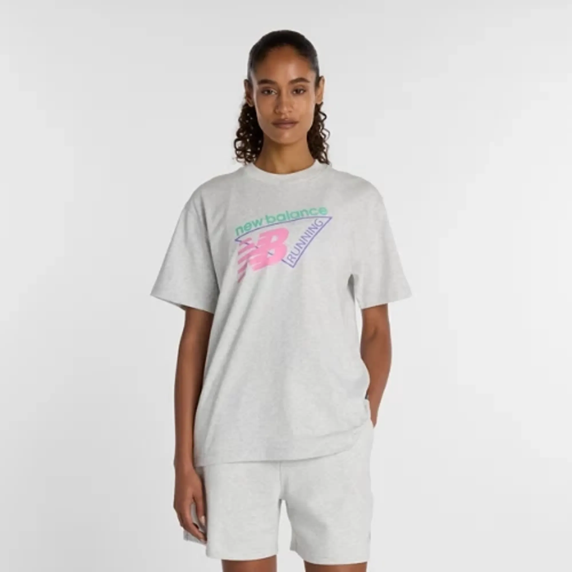 New Balance Women's Classic Tri-Logo T-Shirt in Grey Cotton