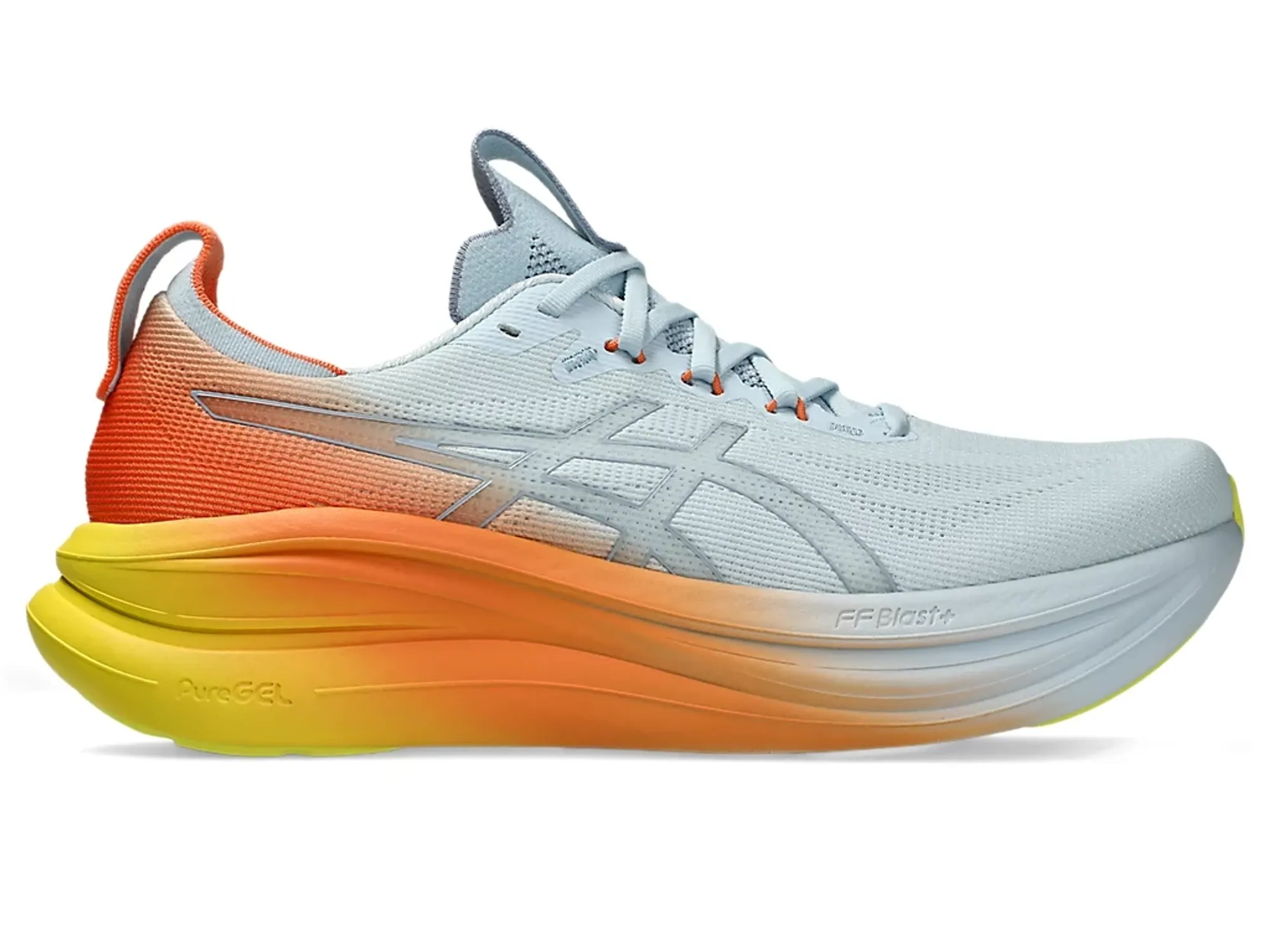 ASICS Gel-Nimbus 28 Sunny Sizzle Neutral running shoe Men-light blue, orange