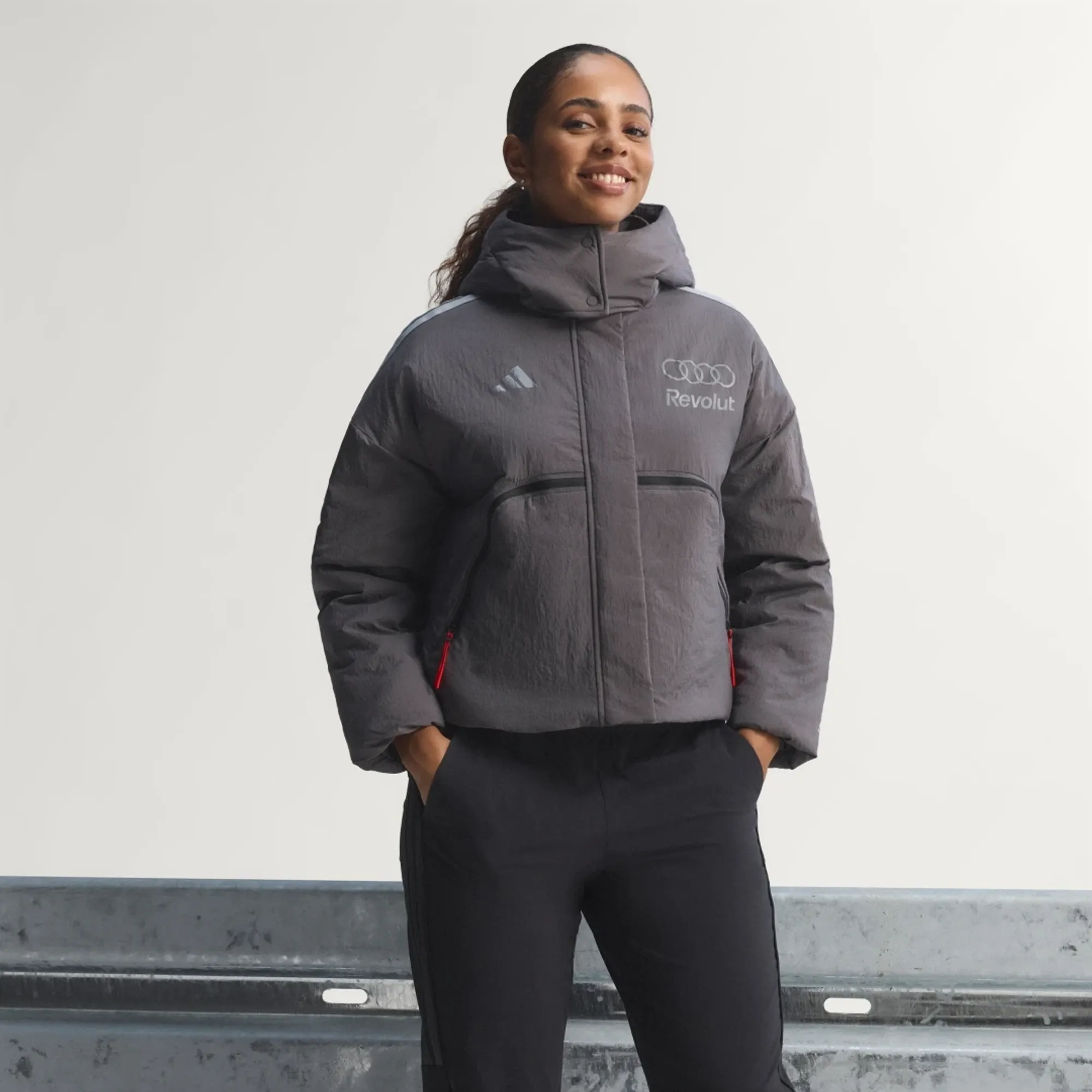 Adidas Performance Audi Formula One Team Engineers & Marketing Padded Jacket In Grey Strata