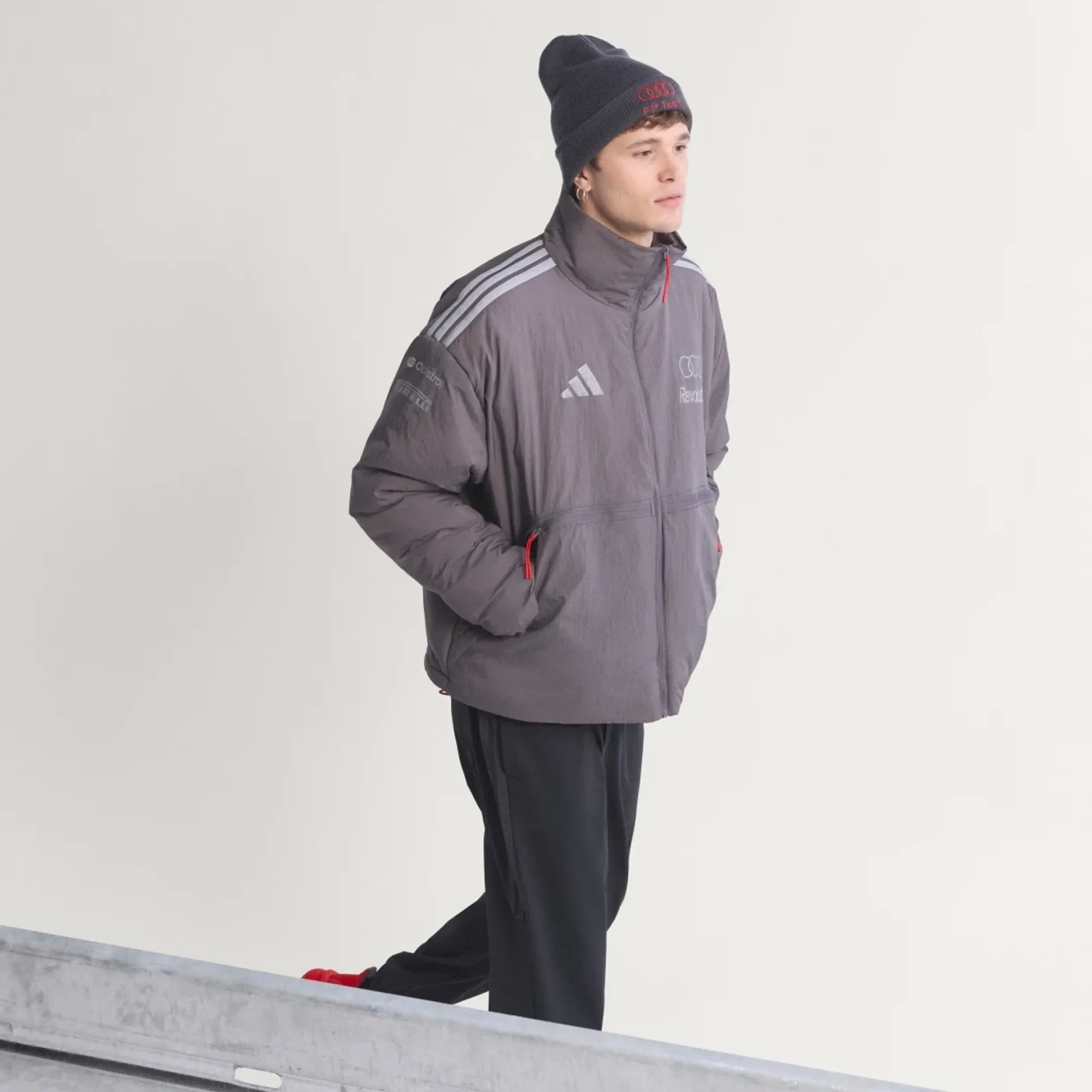 Adidas Performance Audi Formula One Team Engineers & Marketing Padded Jacket In Grey Strata