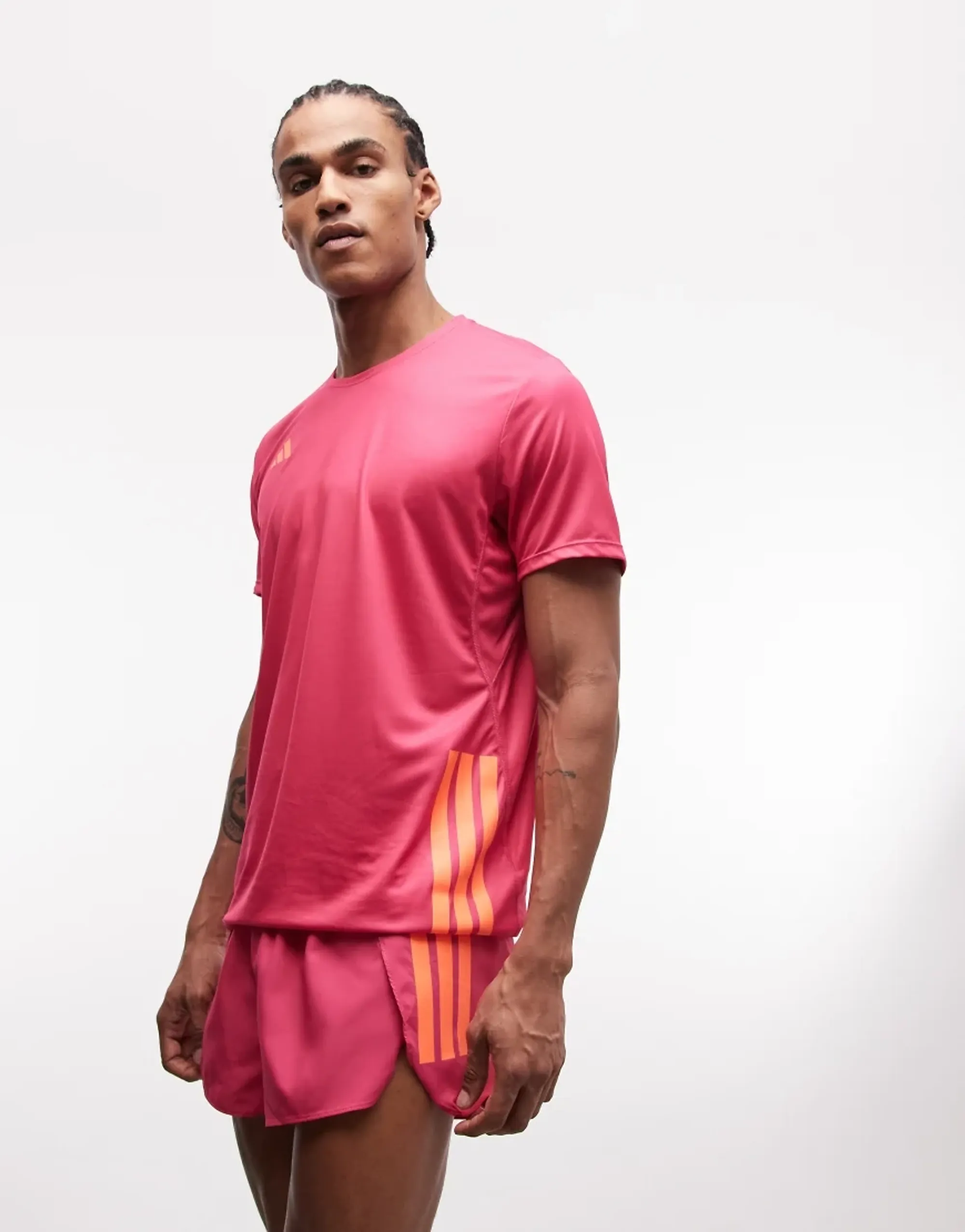 Adidas Running Adizero Split Shorts In Pink And Orange