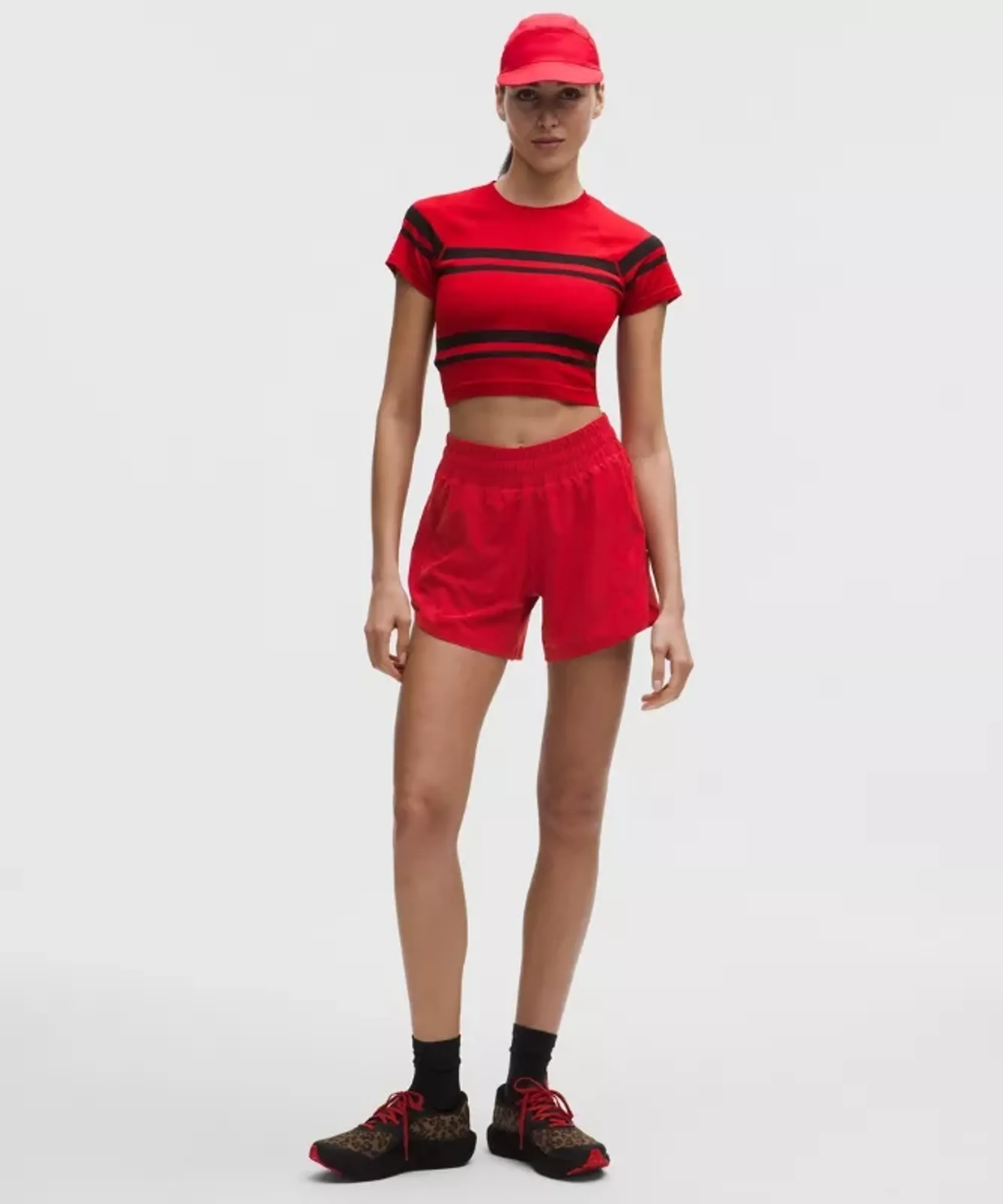 lululemon – Women's Track That High-Rise Lined Shorts – 5" – Color Red/Neon – Size 0