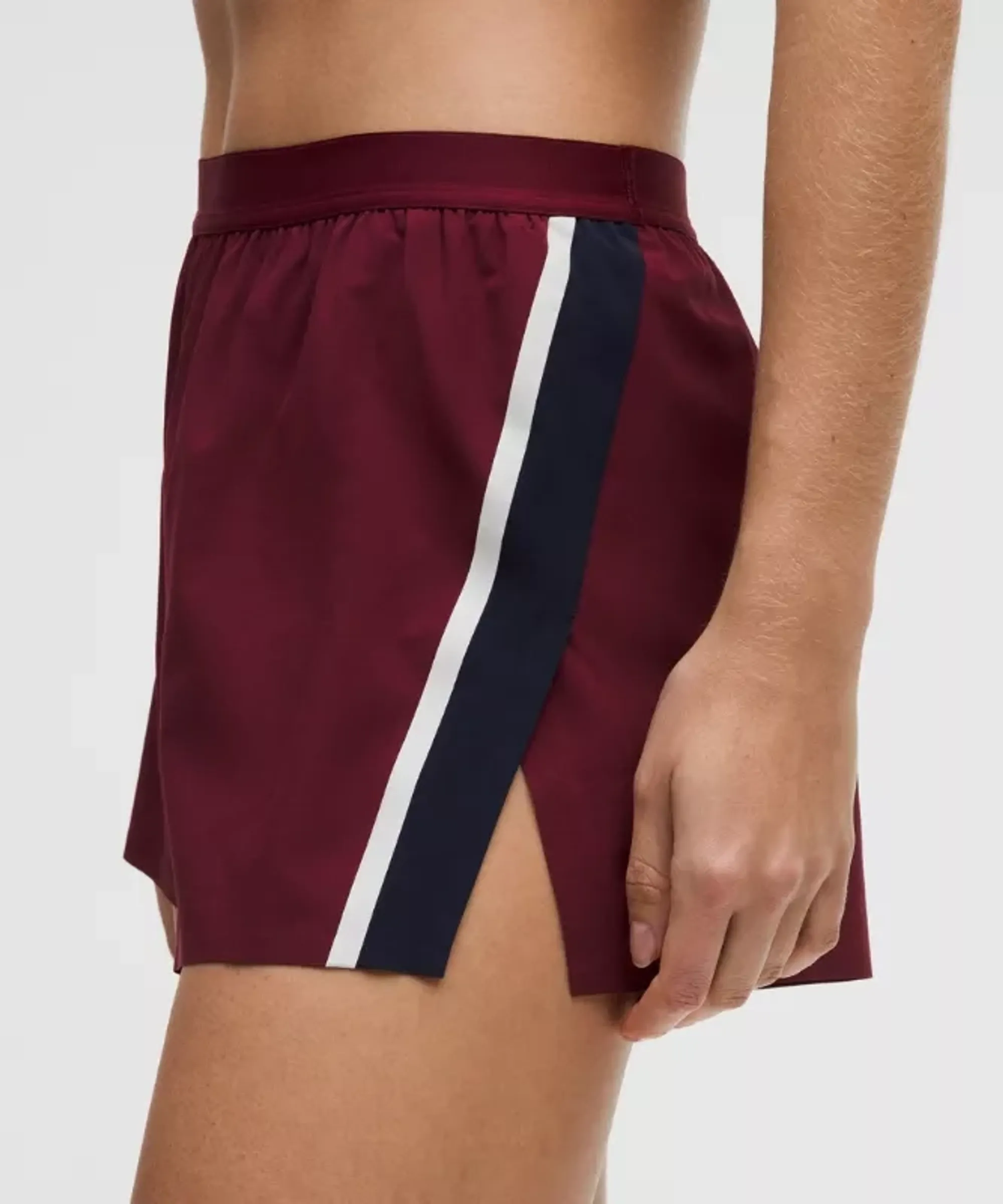 lululemon – Women's High-Rise Split Shorts Stripe – 3" – Color Burgundy/Red/Blue – Size Large