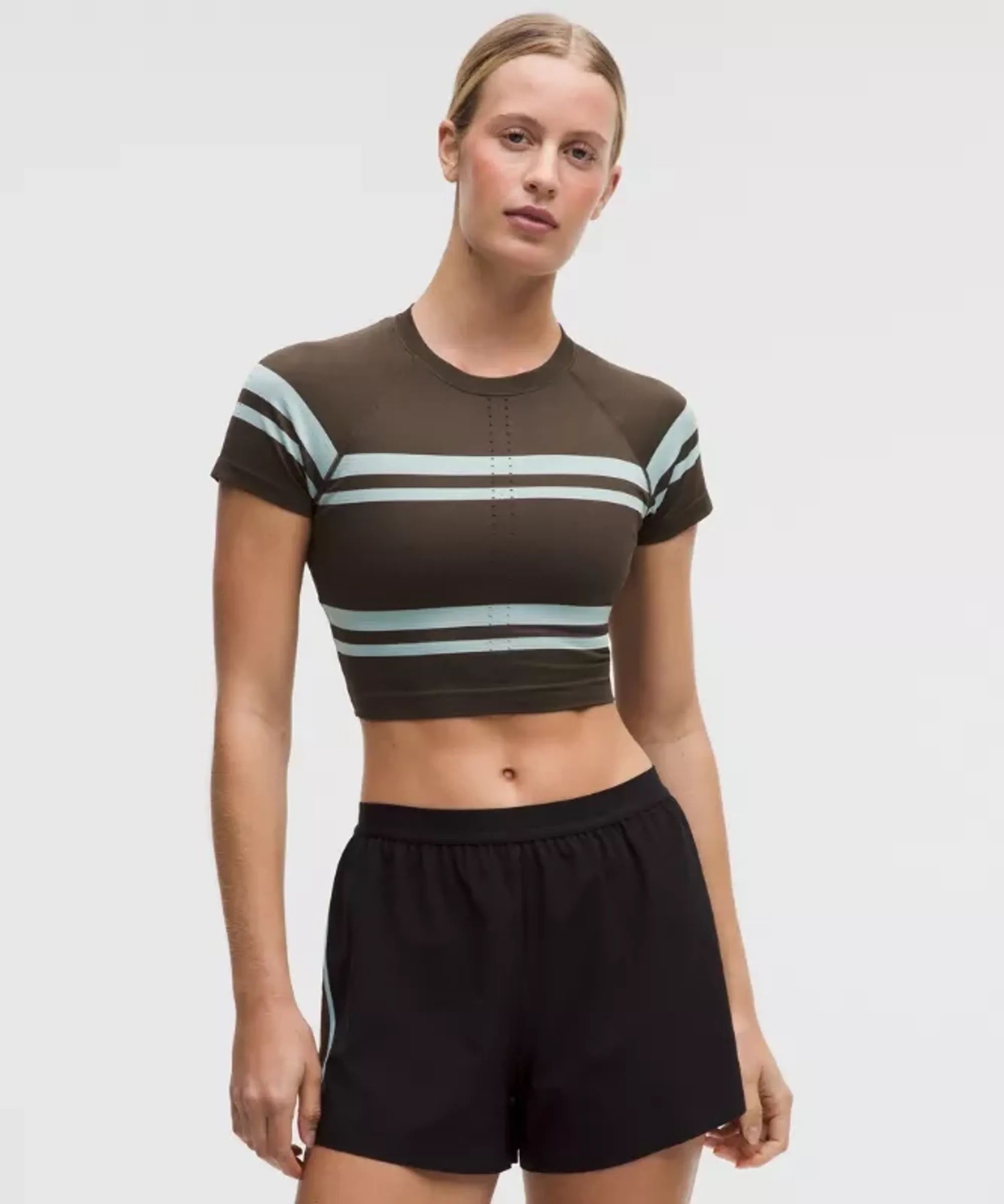 lululemon – Women's Swiftly Tech Cropped Short-Sleeve Shirt 2.0 Stripe – Color Brown – Size 0