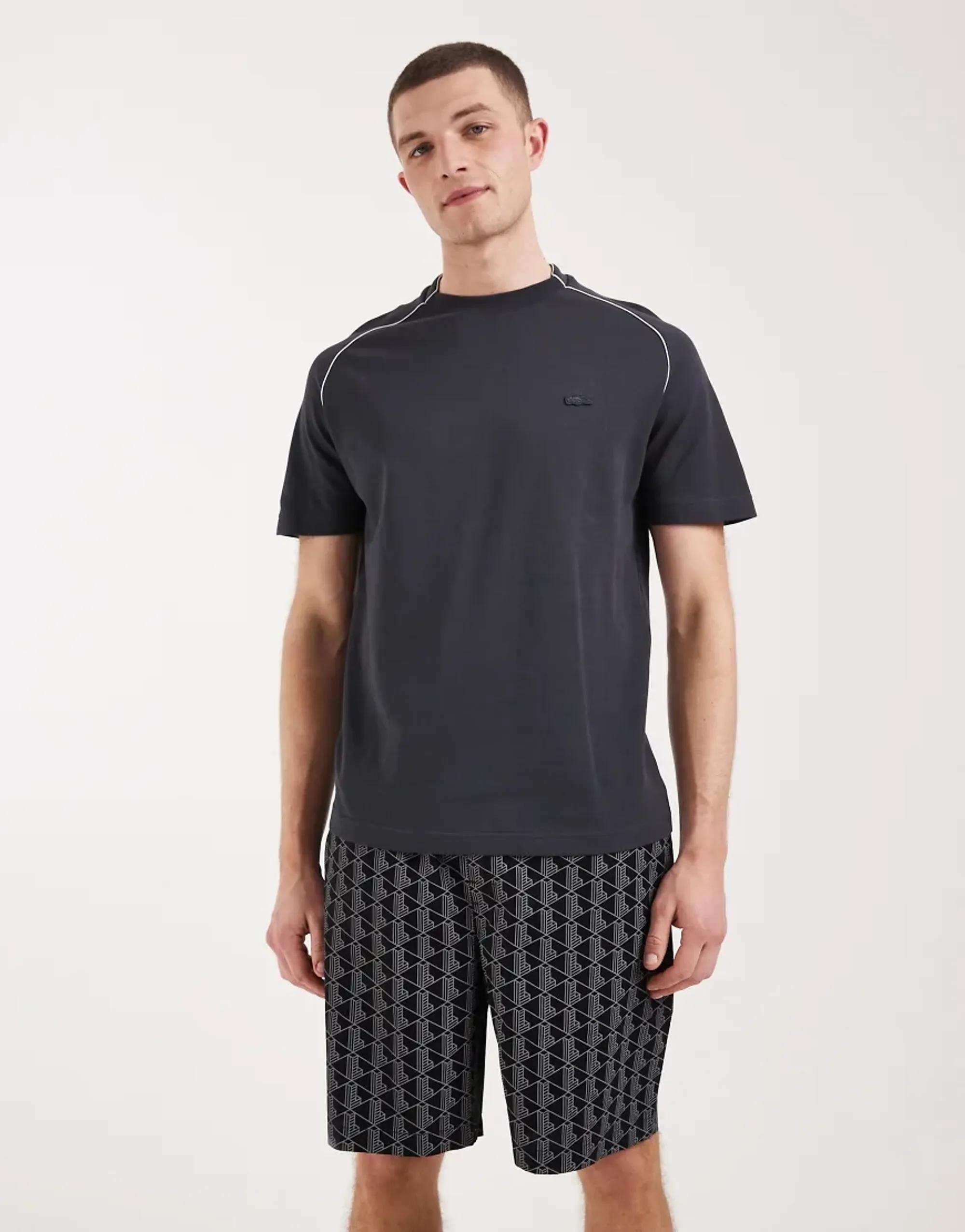 Lacoste Monogram Print Poplin Pajama Shorts - Black / Grey
