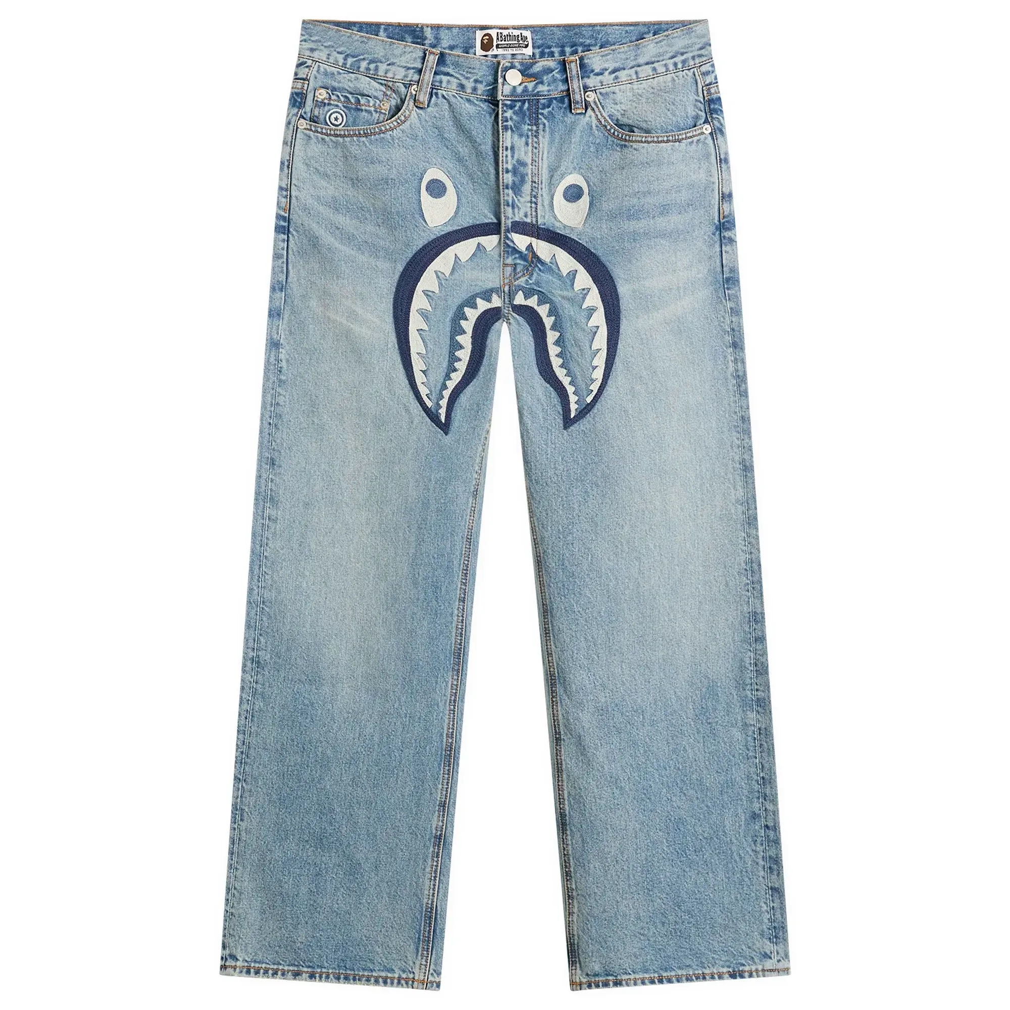 A Bathing Ape Men's Shark Relaxed Fit Denim Pants Light Indigo
