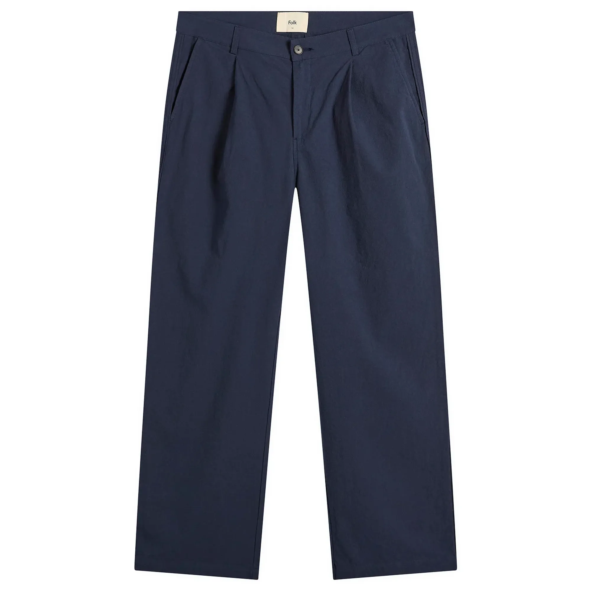 Folk Men's Wide Fit Trouser Navy Textured Cotton