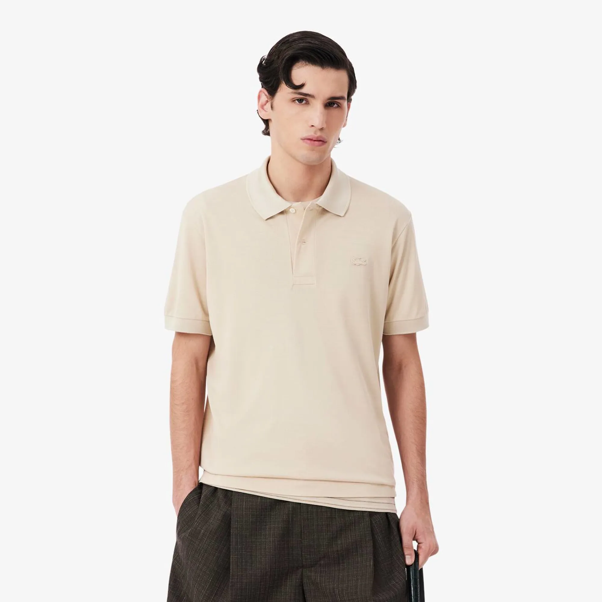 Lacoste Runway Classic Fit Silk Piqué Polo Shirt - Beige
