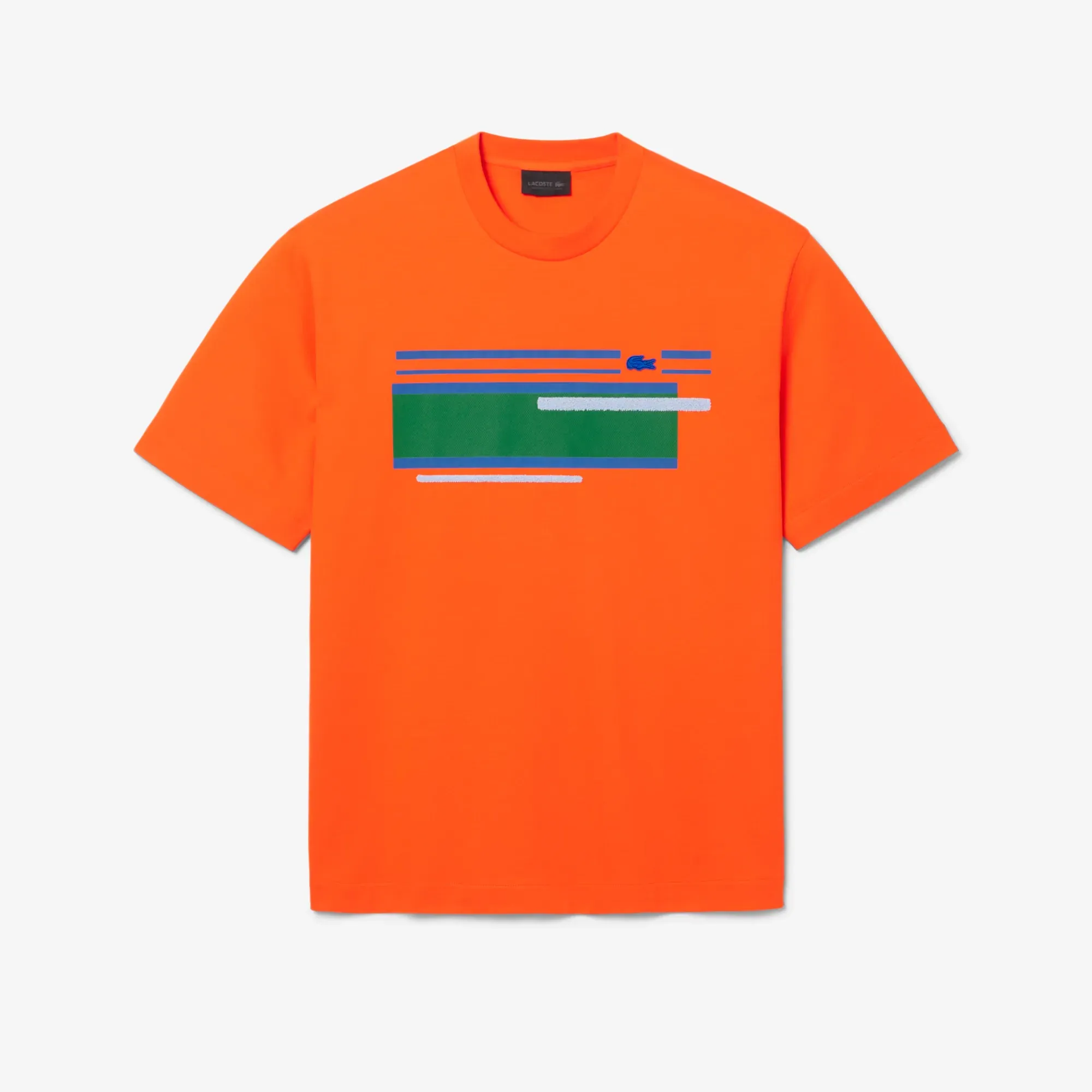 Lacoste Runway Textured Stripe Jersey T-shirt - Orange / Blanc