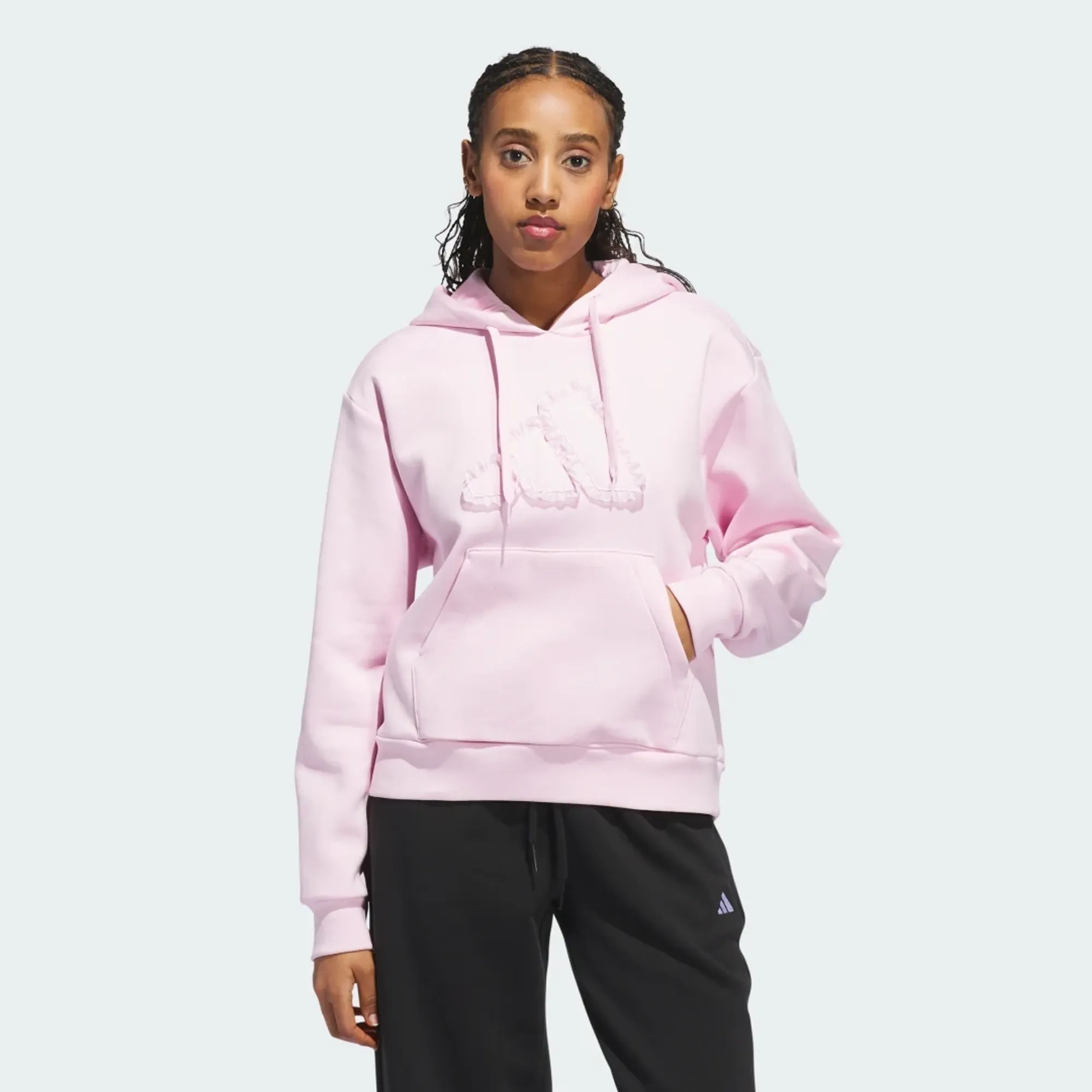 adidas Seasonal Essentials Ruffled Big Logo Graphic Hoodie