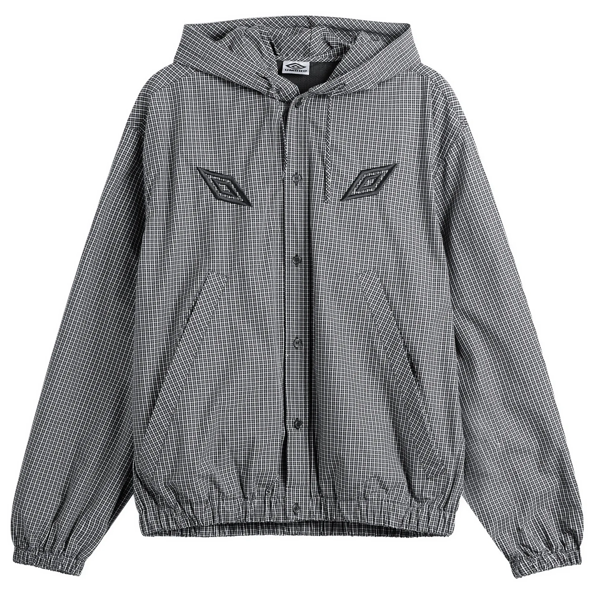 Umbro by Slam Jam Men's Gingham Masked Hooded Shirt Jacket Coffee Brown/White/Black