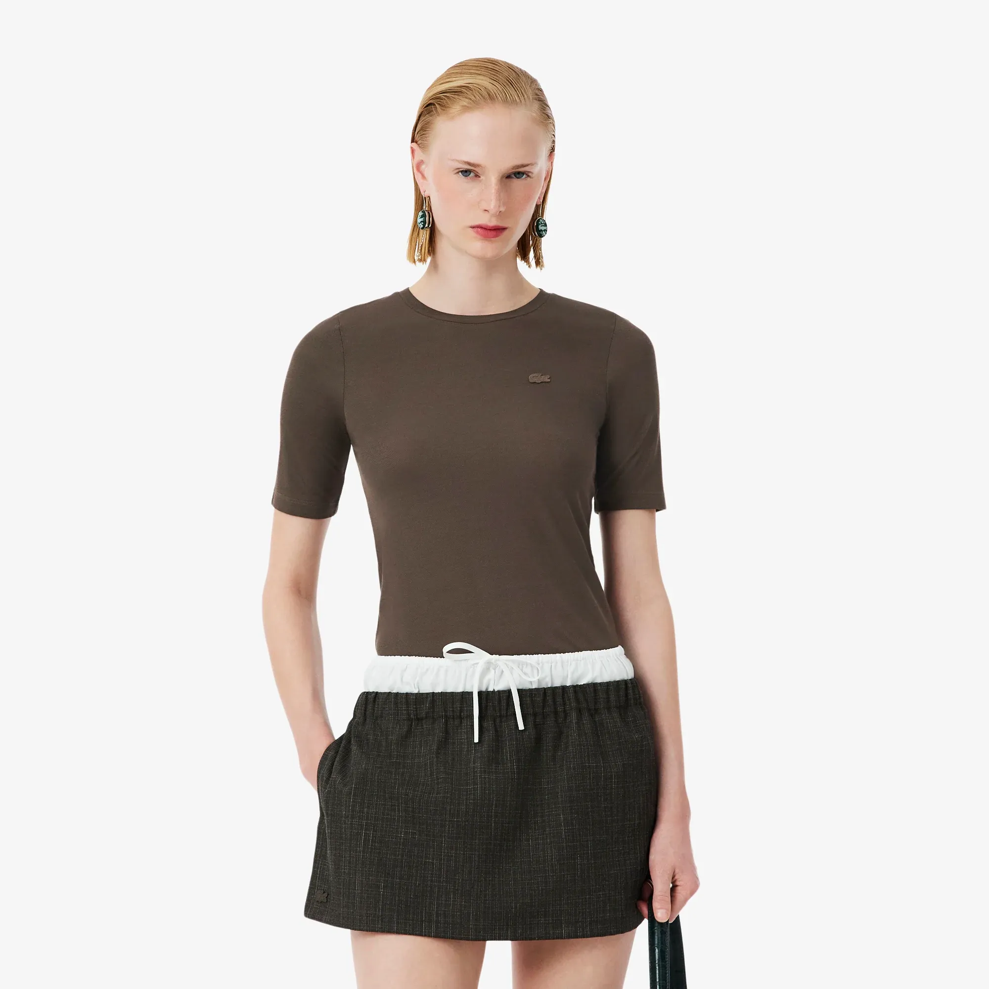 Lacoste Runway Silk Piqué T-shirt - Brown
