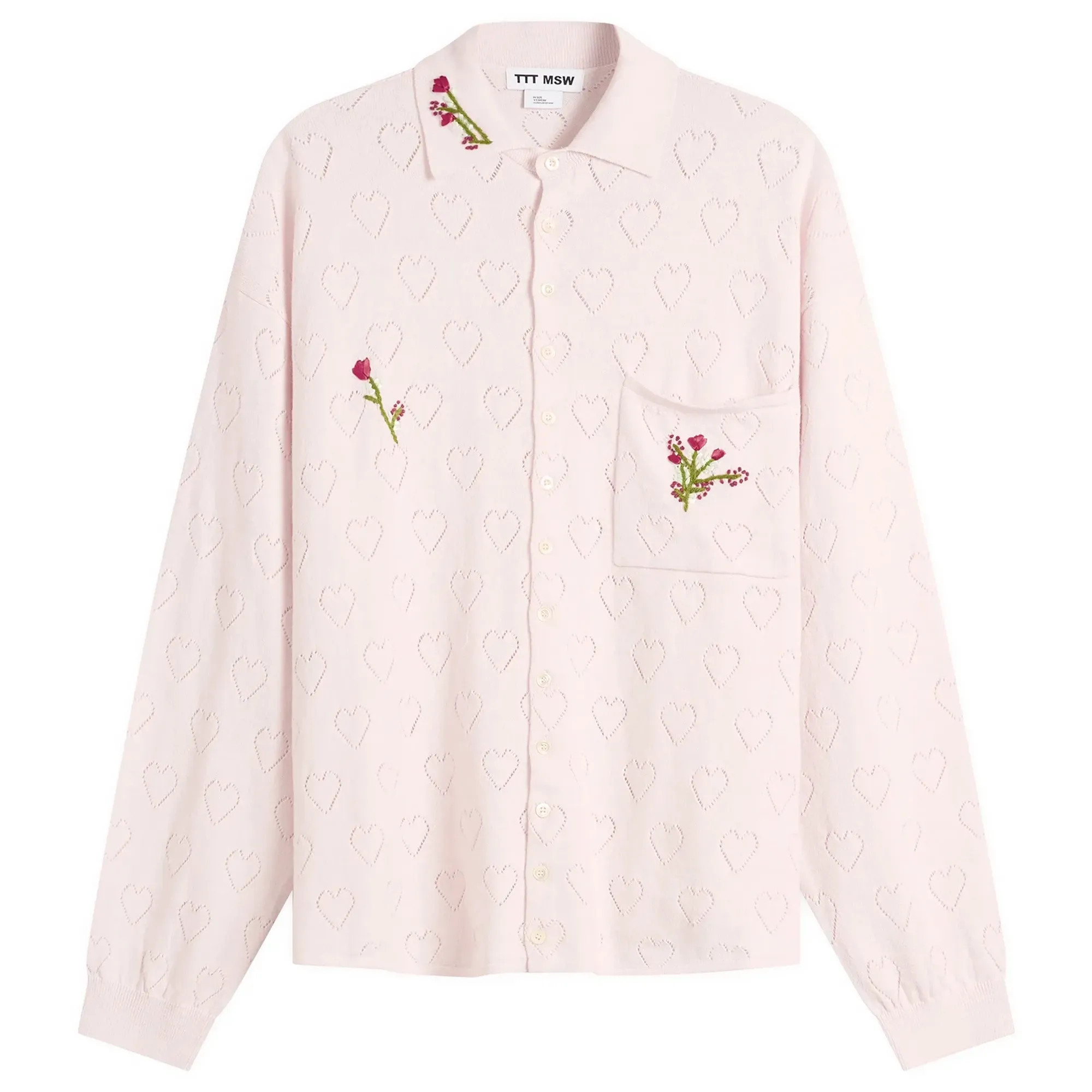TTT MSW Women's Flower Embroidery Knit Shirt Pink