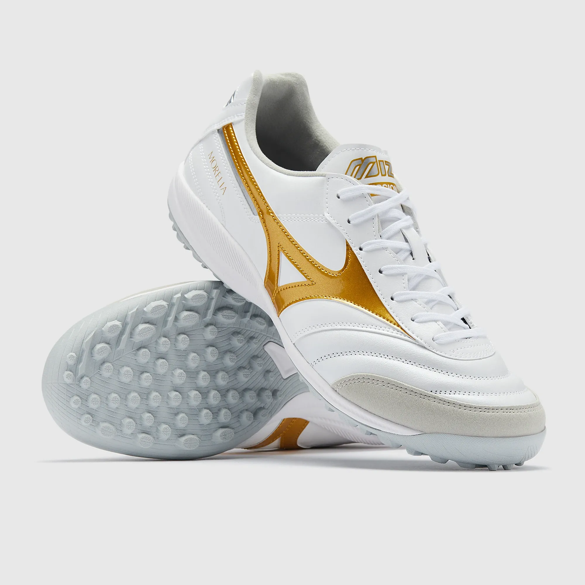 Mizuno Morelia Sala Elite TF White Football Gold Galaxy Silver