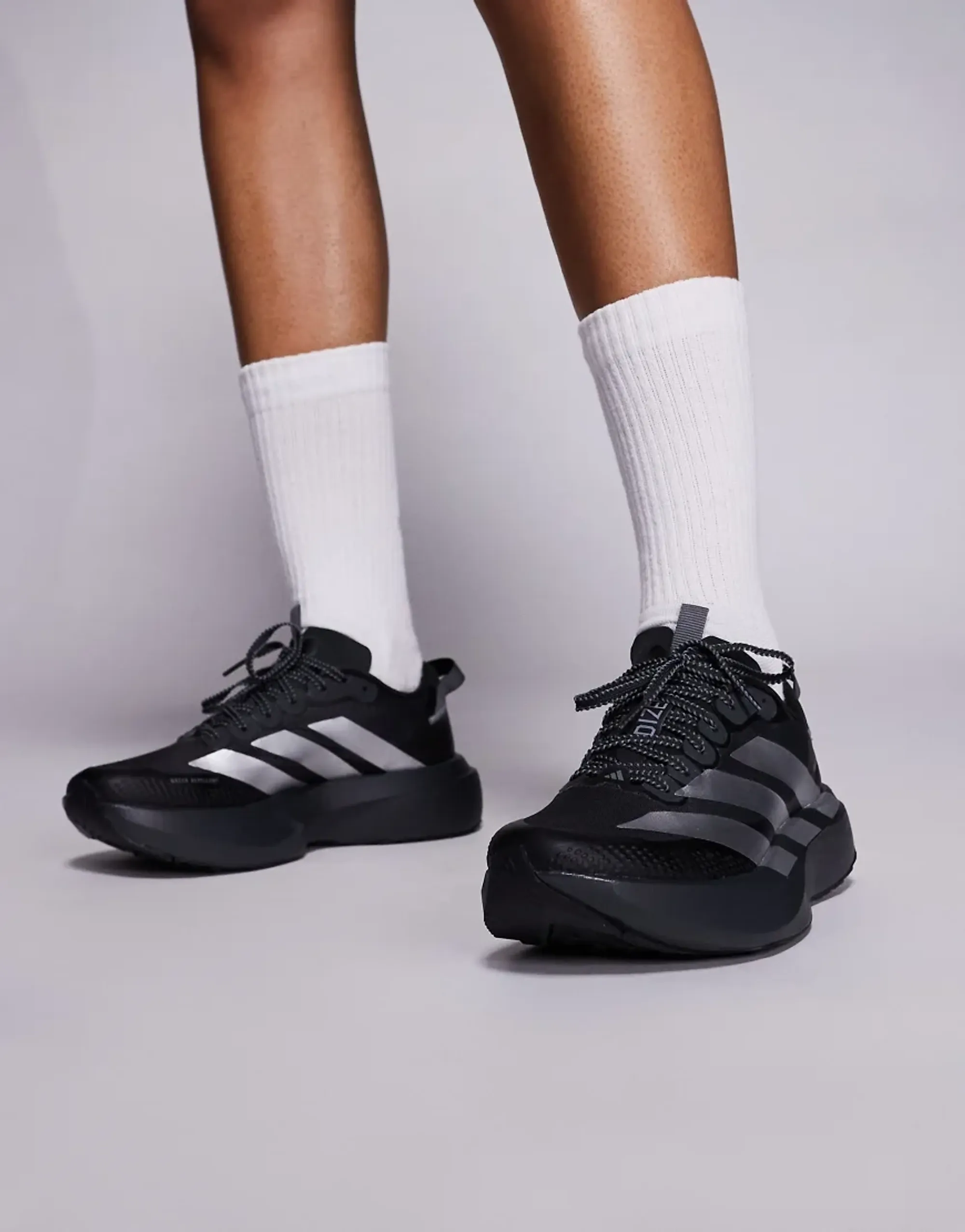 Adidas Running Adizero Evo Sl Atr Trainers In Black And Reflective Silver