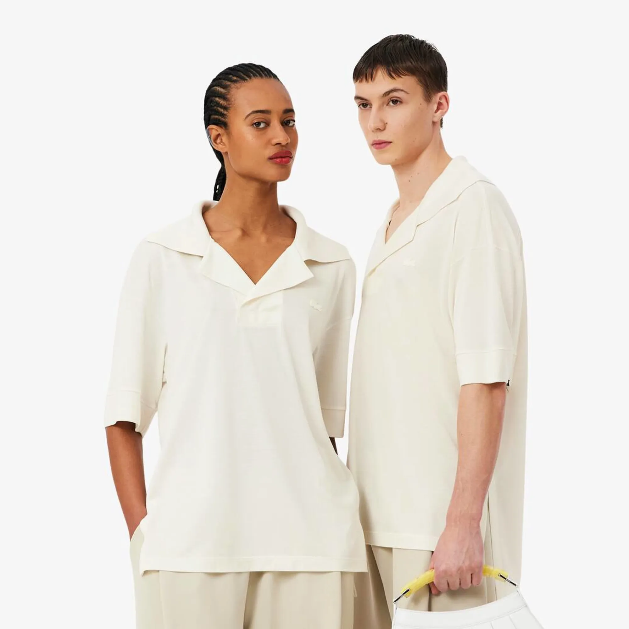 Lacoste Runway Oversized Silk Piqué Polo Shirt - White