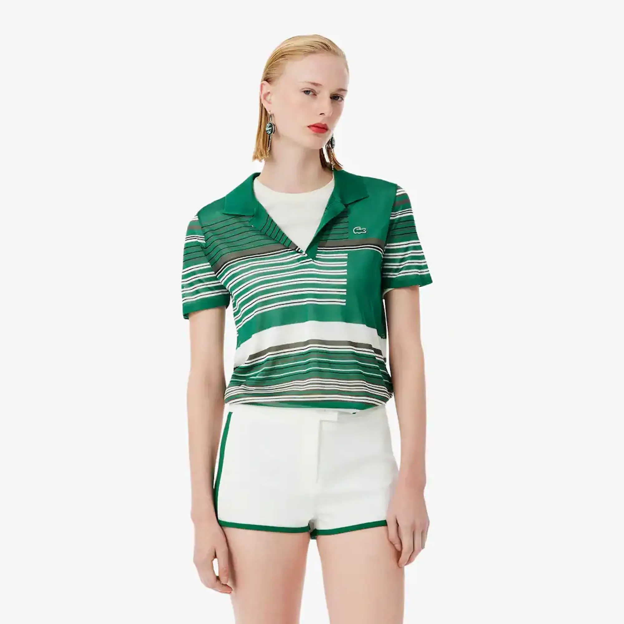 Lacoste Runway Slim Fit Striped Satin Piqué Polo Shirt - Green / White
