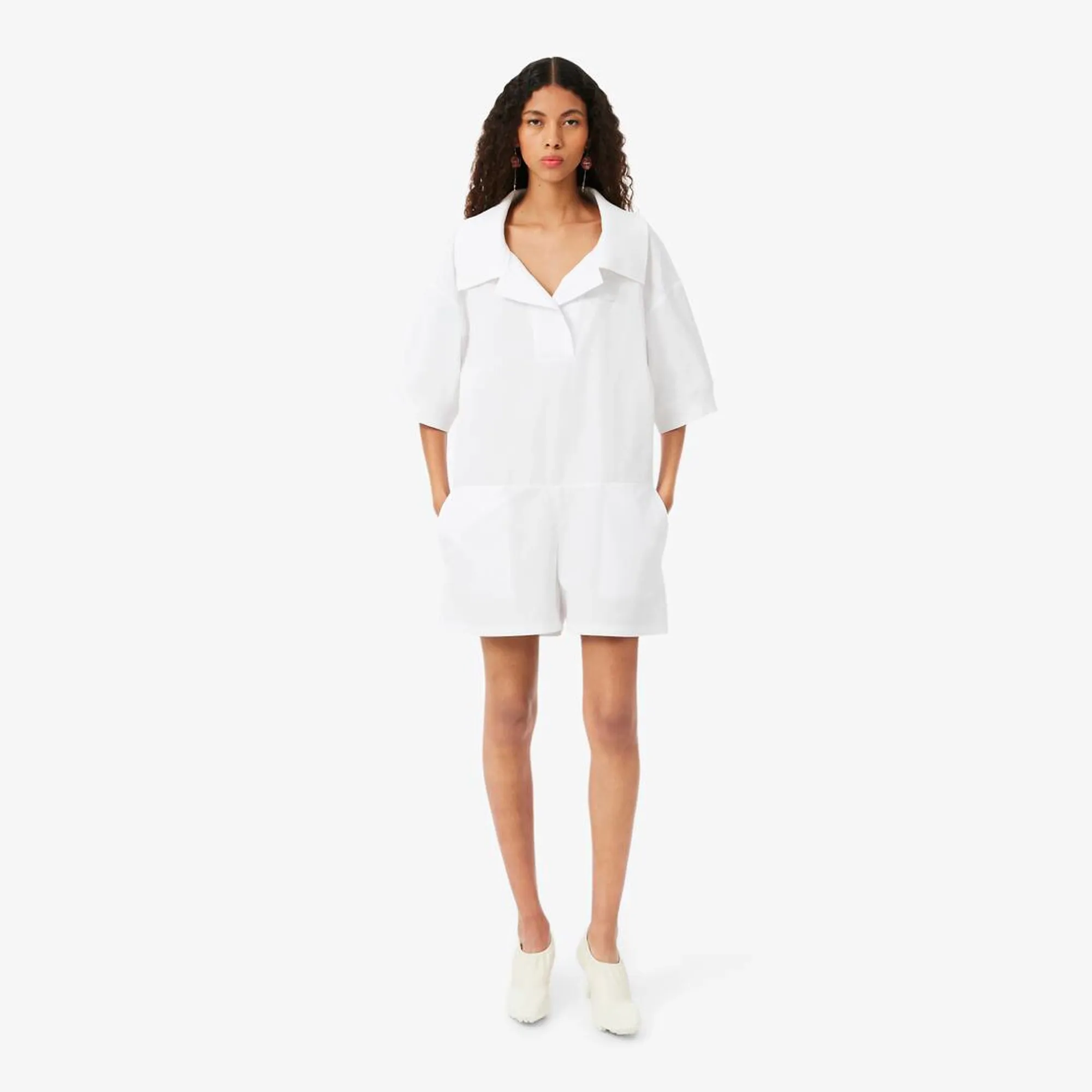 Lacoste Runway Poplin Polo Collar Playsuit - White