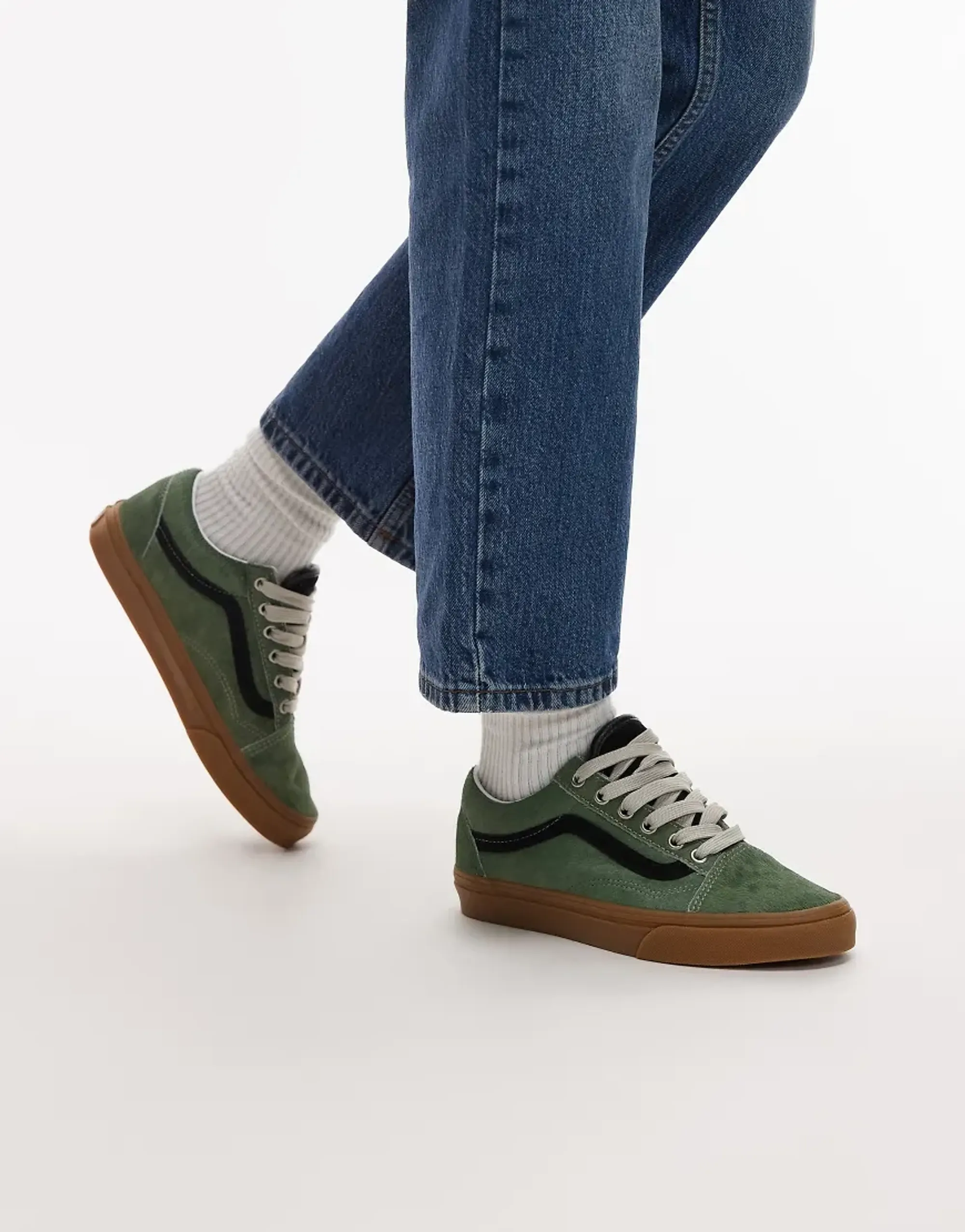 Vans Old Skool Pony Hair Trainers In Sage Green