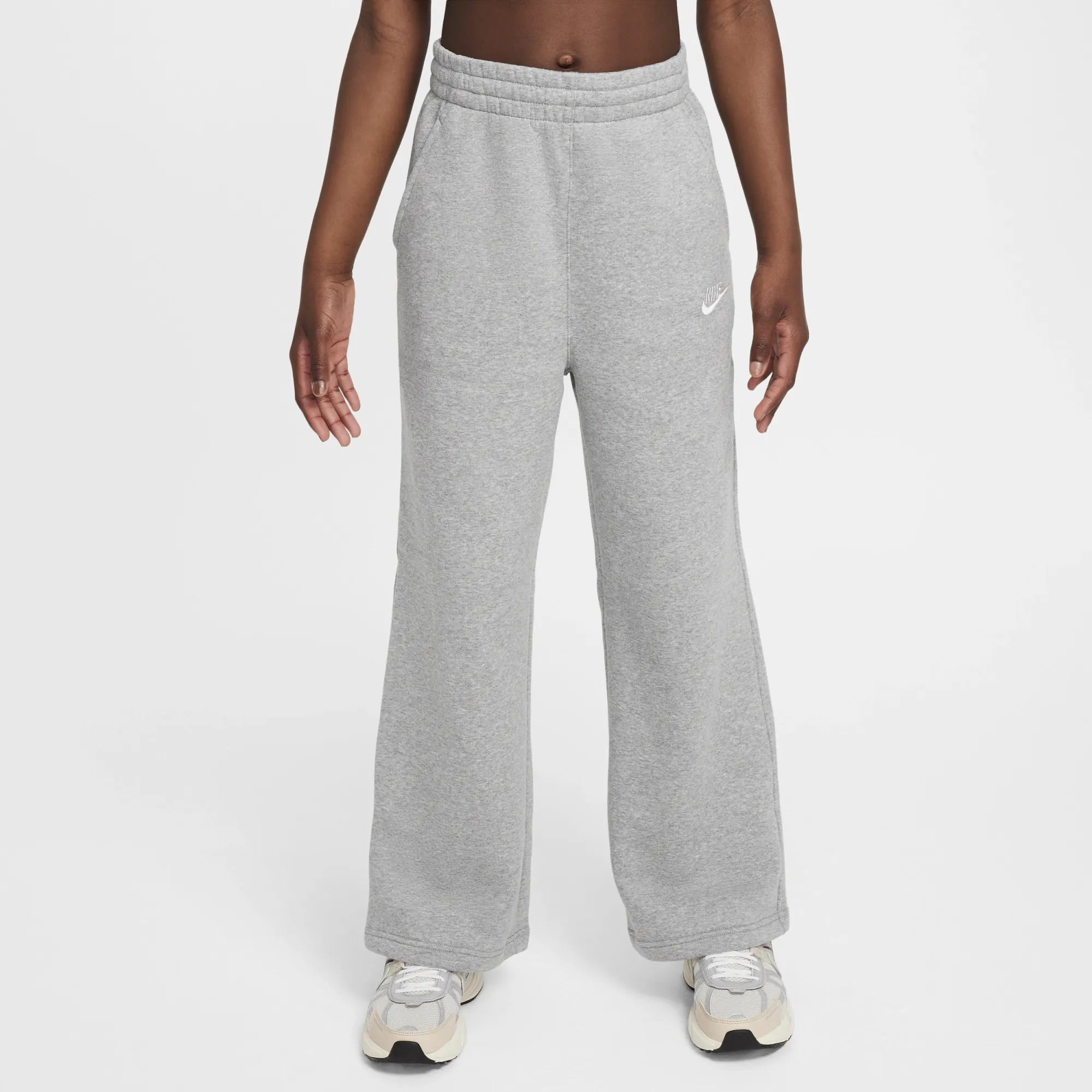 Nike Club Fleece Girls' Wide-Leg Trousers - Grey - Cotton/Polyester