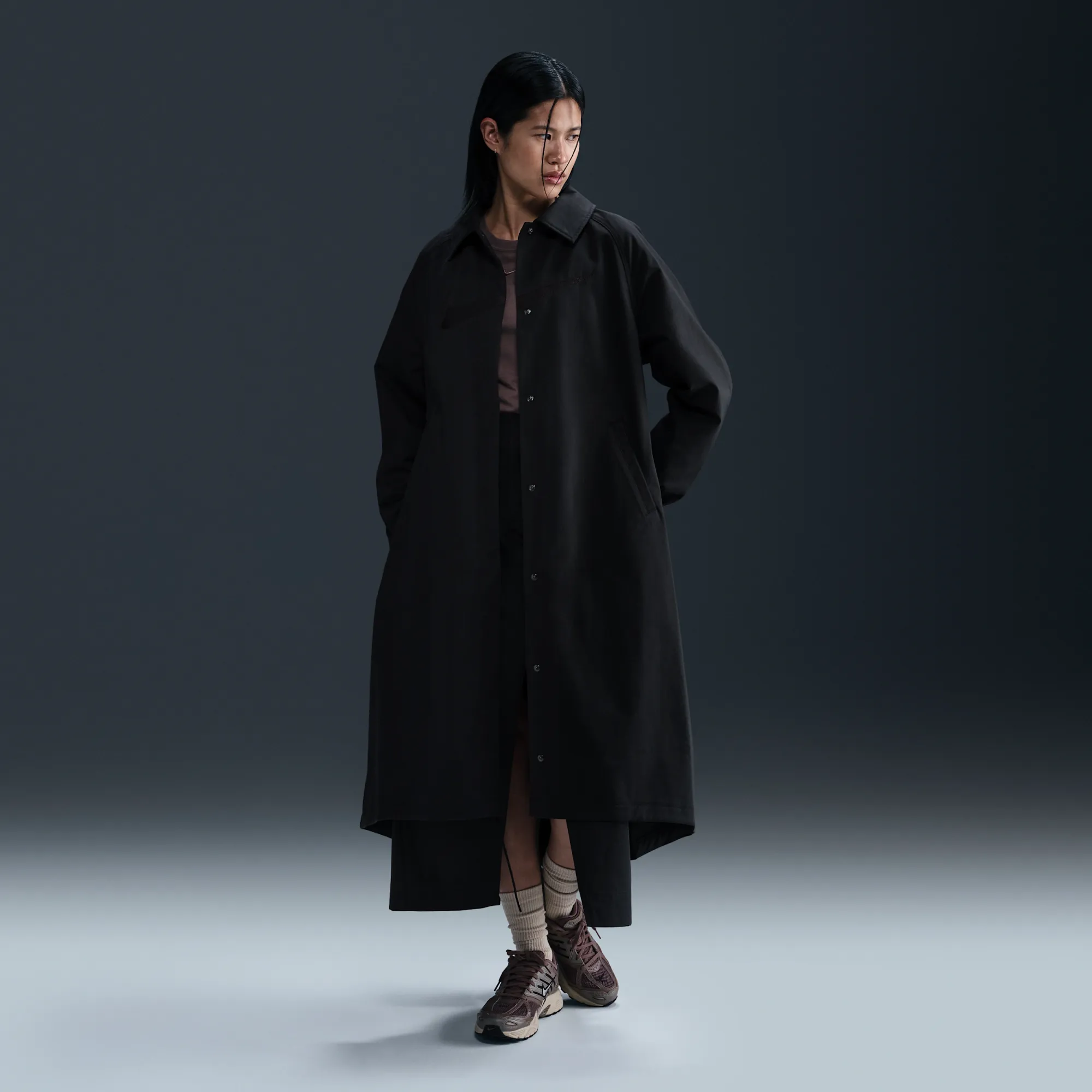 Nike Collection Women's Loose Twill Trench Coat - Black - Cotton/Polyester/Elastane