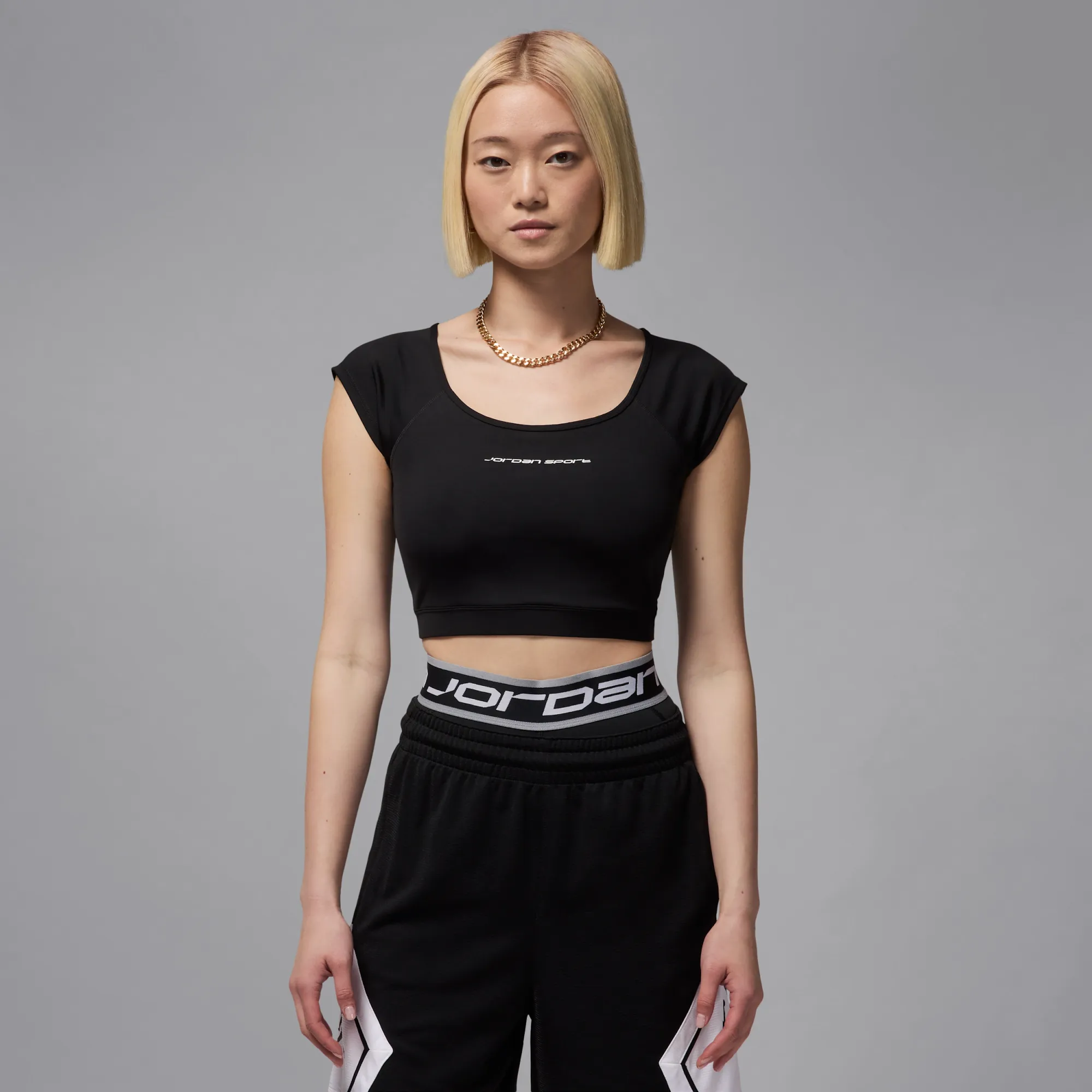 Nike Jordan Sport Women's Short-Sleeve Knit Crop Top - Black - Polyester/Elastane