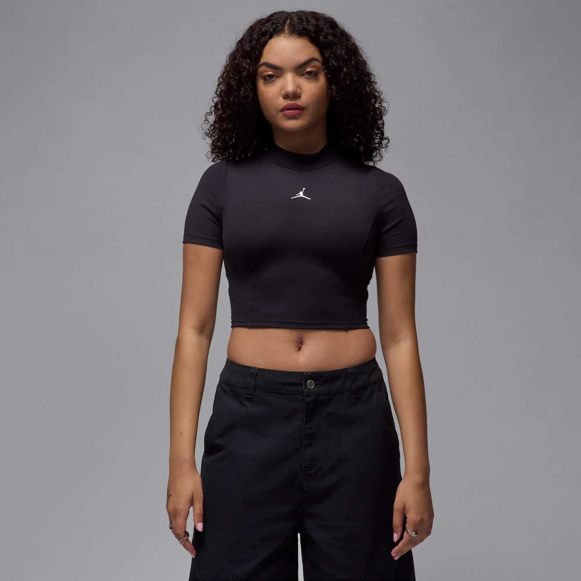 Nike Jordan Women's Short-Sleeve Knit Crop Top - Black - Polyester/Elastane