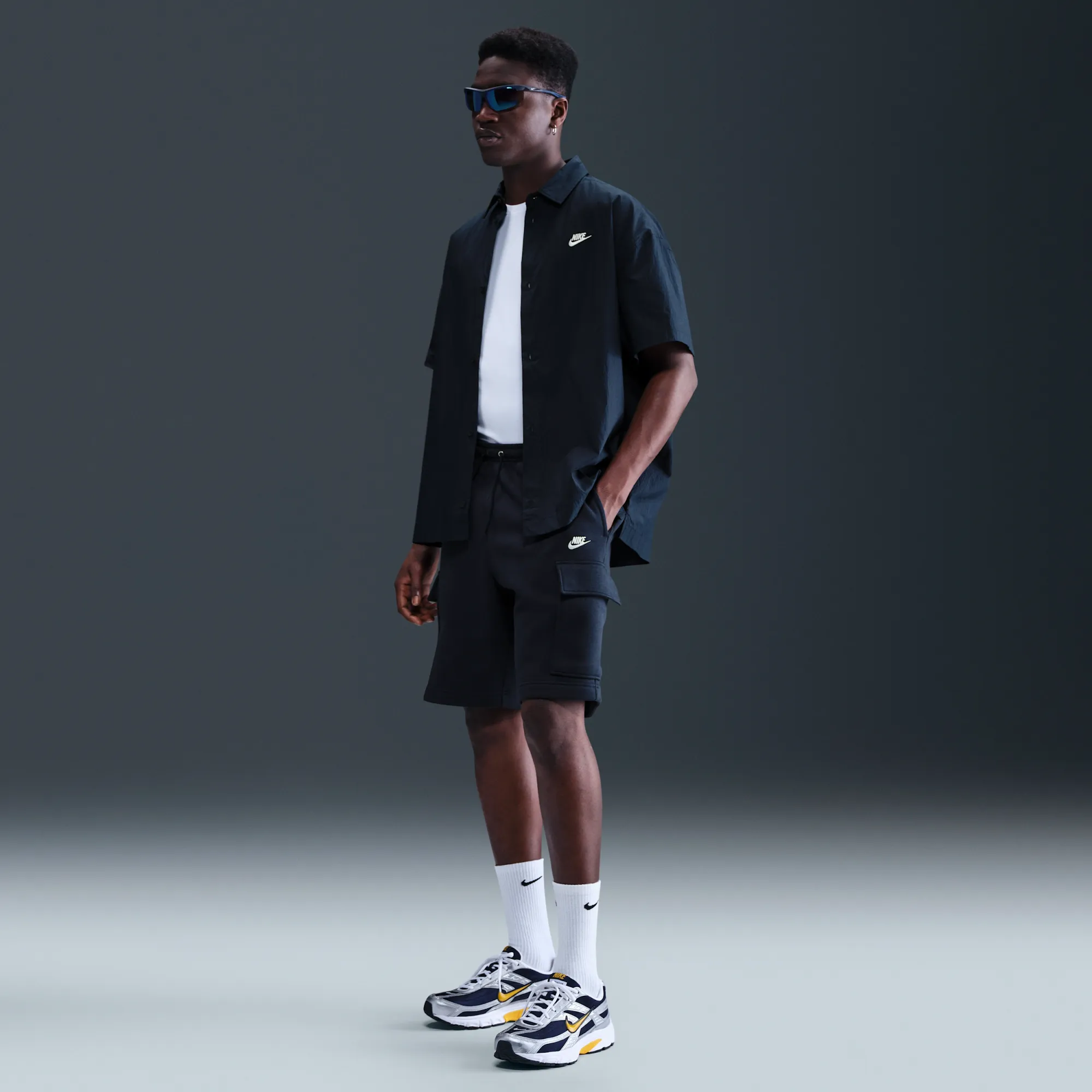 Nike Club Men's Fleece Cargo Shorts - Blue - Cotton/Polyester