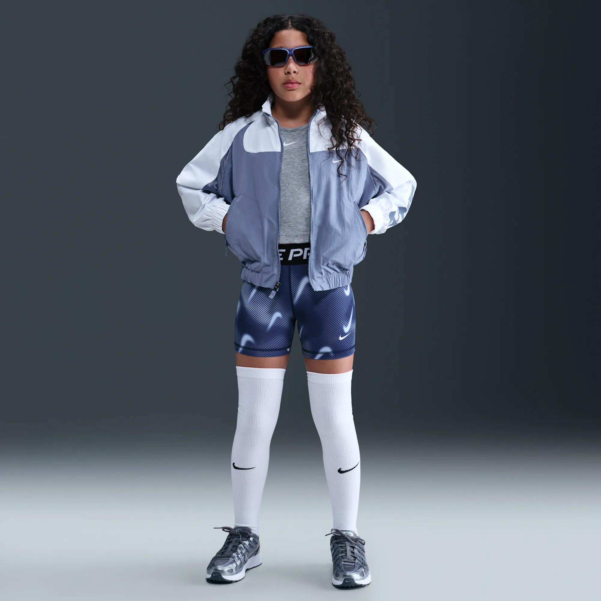 Nike Pro Older Kids' (Girls') Dri-FIT 7.5cm (approx.) Shorts - Blue - Polyester/Elastane