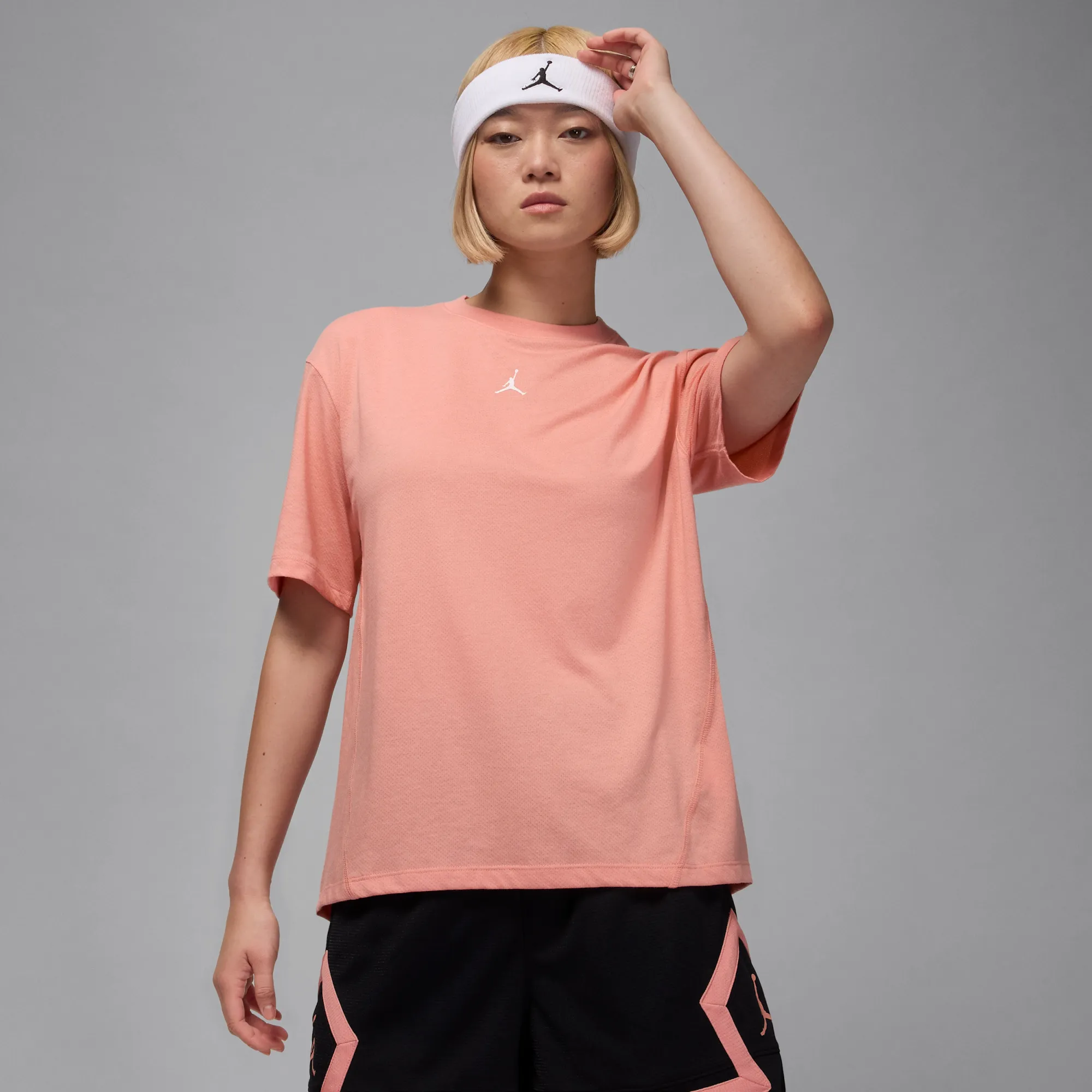 Nike Jordan Sport Women's Diamond Short-Sleeve Top - Orange - Polyester/Cotton/Rayon