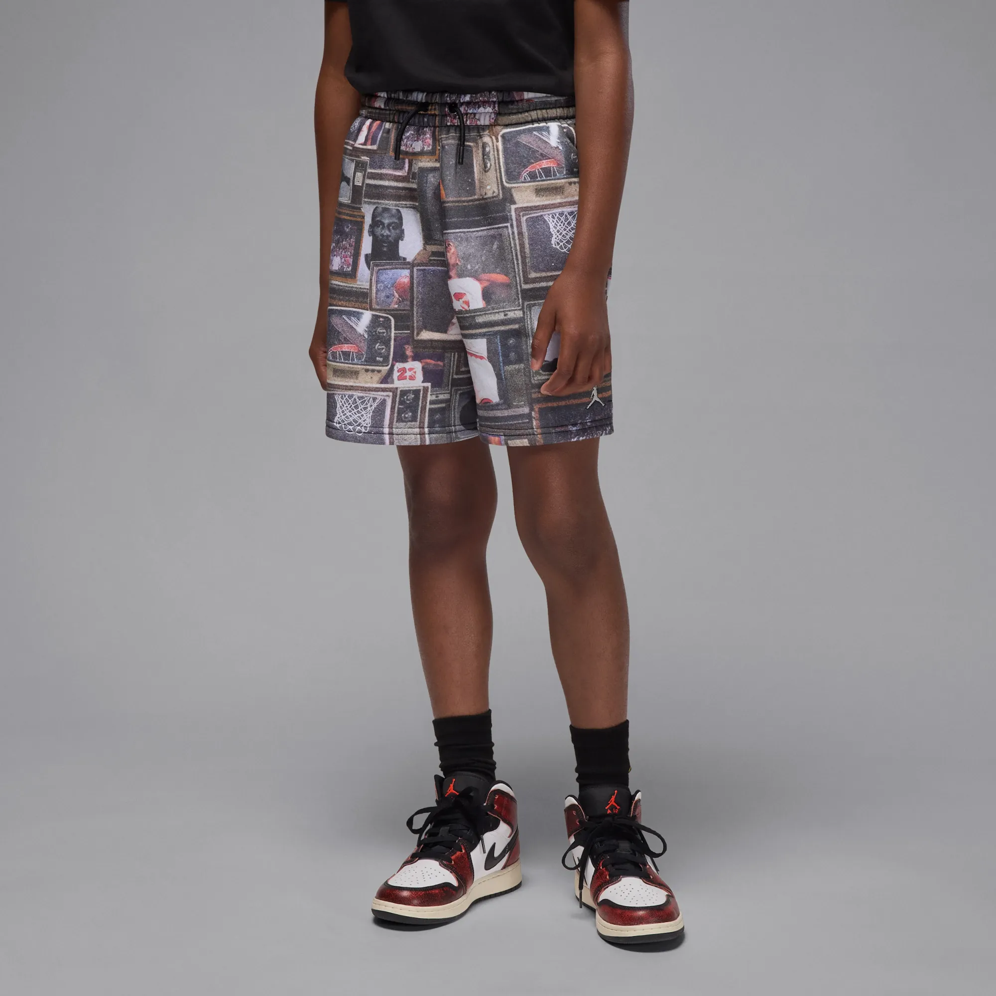 Nike Jordan Older Kids' Brooklyn Printed Fleece Shorts - Black - Cotton