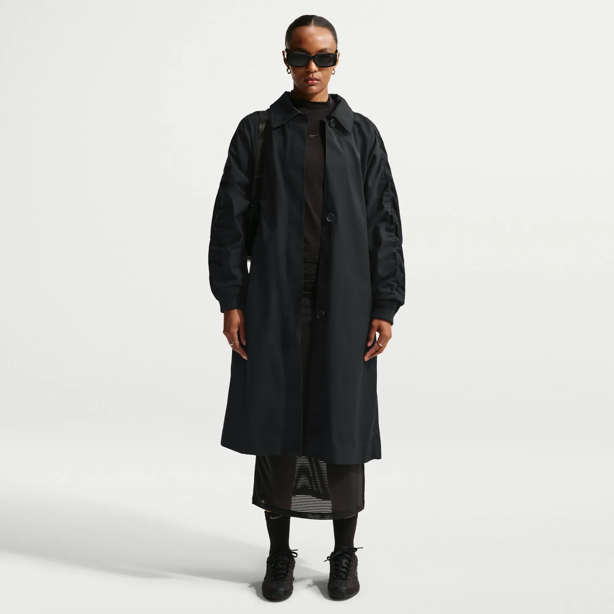Nike Women's Oversized Trench Coat - Black - Cotton